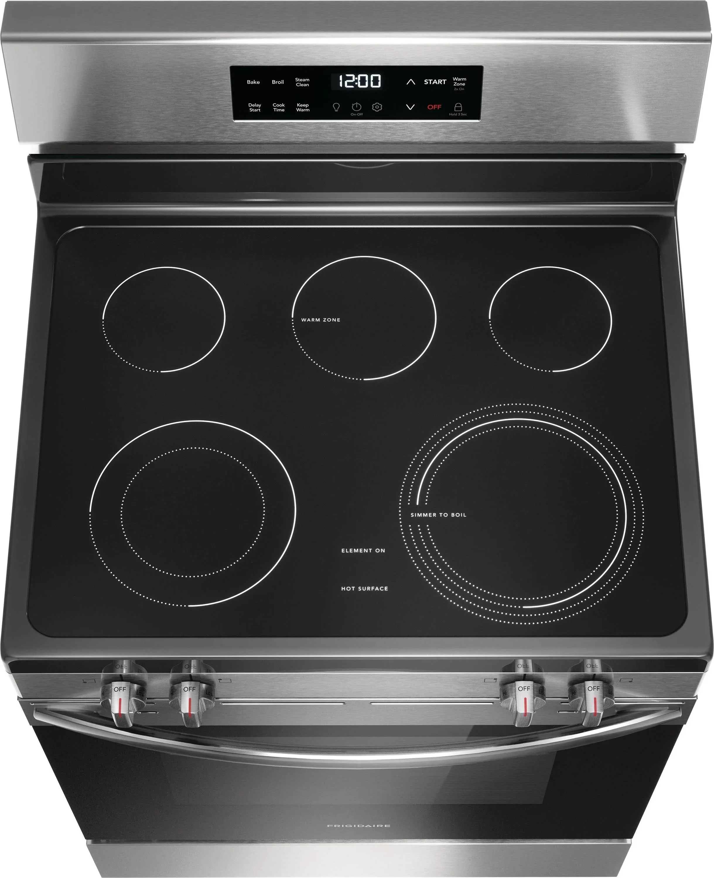 Frigidaire 30-in Glass Top 5 Burners 5.3-cu ft Steam Cleaning Freestanding Electric Range (EasyCare Stainless Steel)