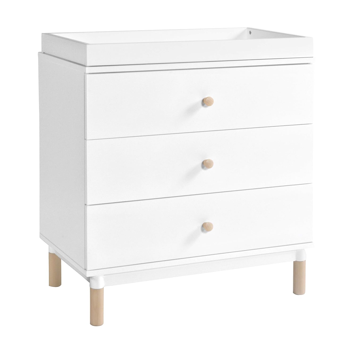 Babyletto Gelato 3-Drawer Changer Dresser with Removable Changing Tray in White and Washed Natural, Greenguard Gold Certified
