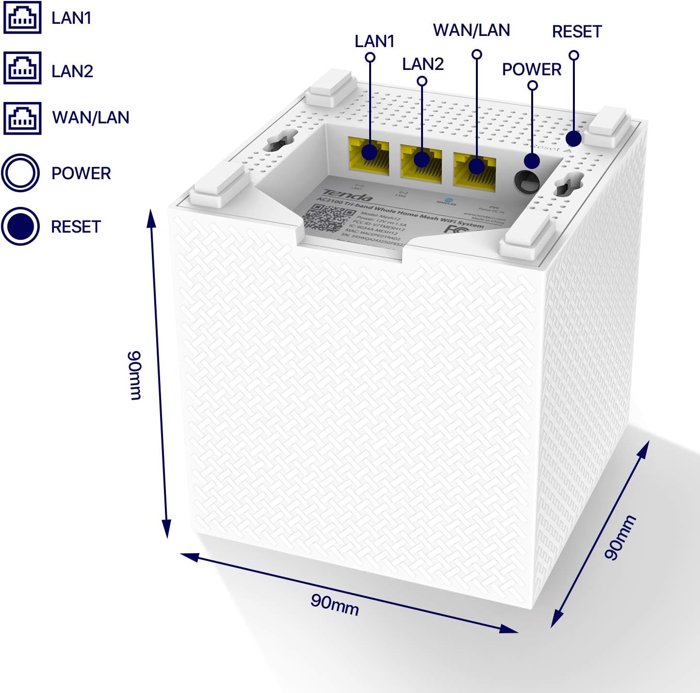 Tenda Nova Mesh WiFi System MW12 - Covers up to 6000 sq.ft - Tri-Band AC2100 Whole Home WiFi Mesh System - Gigabit Mesh Router for 100+ Devices - Dual-Band Mesh Network - 3 Gigabit Ports - 3-Pack