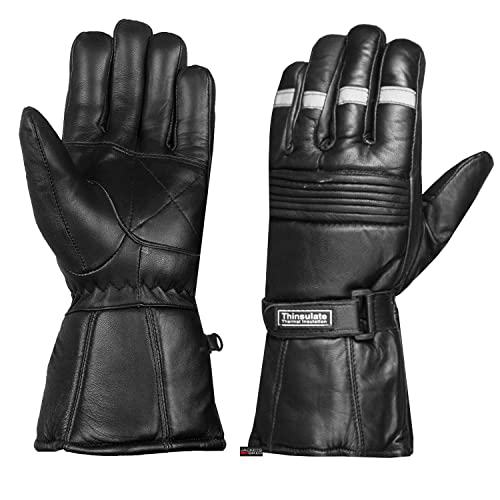 Jackets 4 Bikes Men's Premium Winter Motorcycle Reflective GlovesSheep Leather Thinsulate Gauntlet Style for Street Cruiser Biker