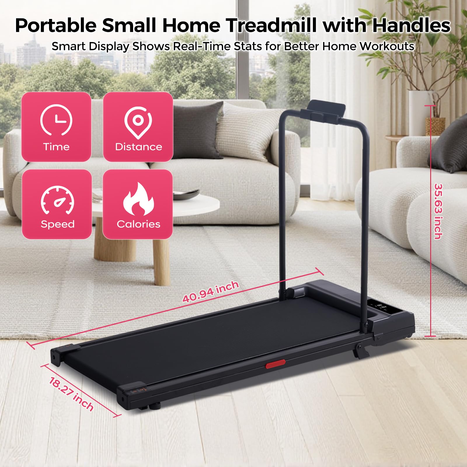 HEVGLRM Walking Pad Treadmill with Handle Bar and Incline
