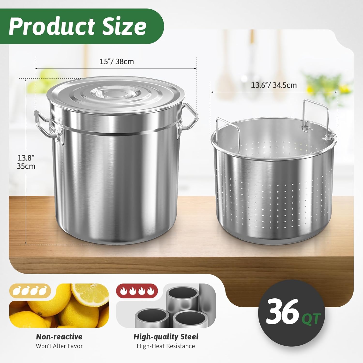 36-Quart Stainless Steel Seafood Boil Pot with Lid,Crab, Lobster, Shrimp Boil Stock with Strainer, Turkey Fryer Pot, Stock Boiler Deep,Fried Cooker for Commercial Outdoors