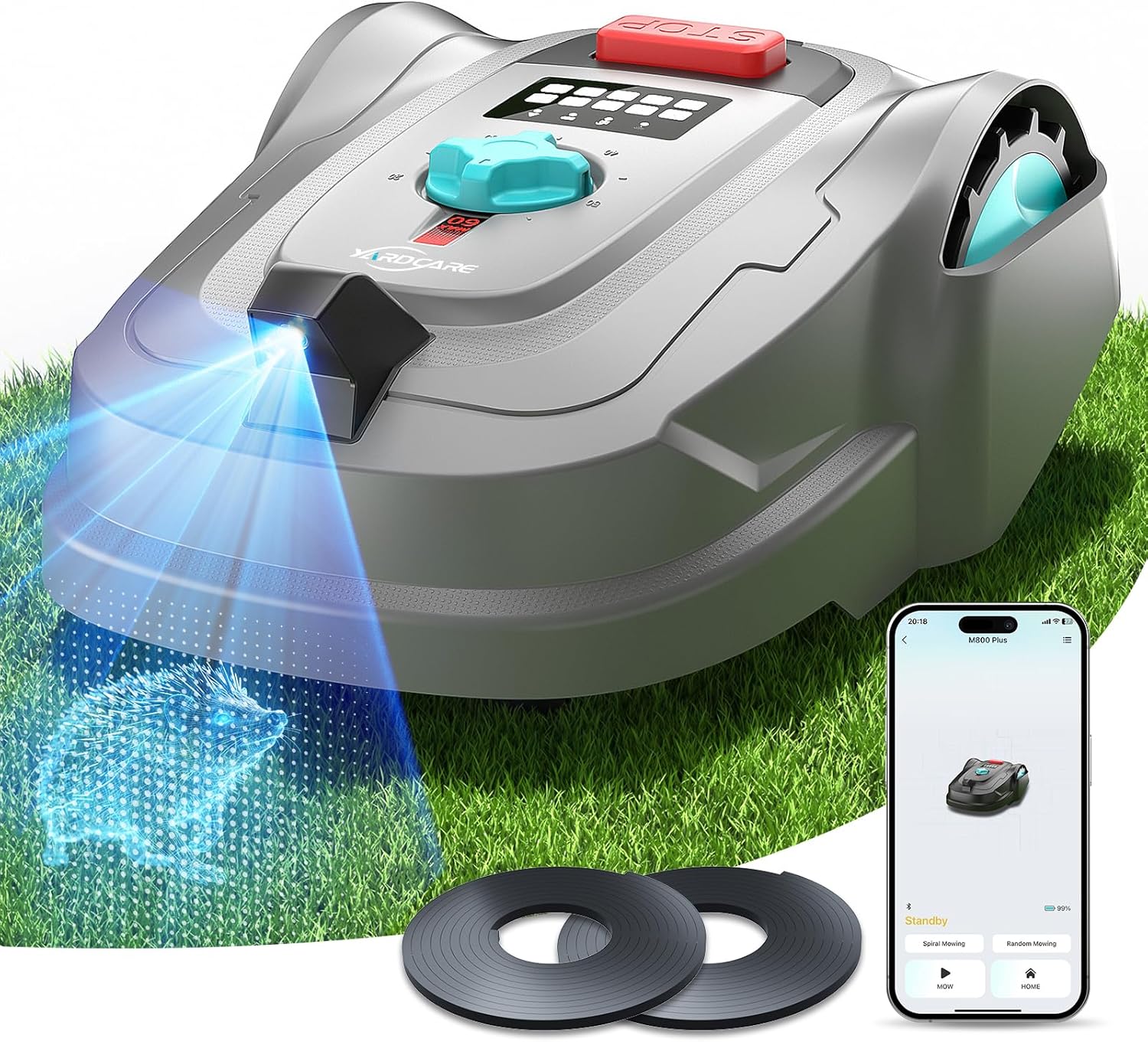 YARDCARE 2026 New M800Plus Robot Lawn Mower, GPS & 3D Vision, with 32.8 ft Magnetic Stripe, Obstacle Avoidance, Auto-Charging, APP Control, Bow-Shaped Mowing for Lawns up to 8611 sq.ft (Grey)