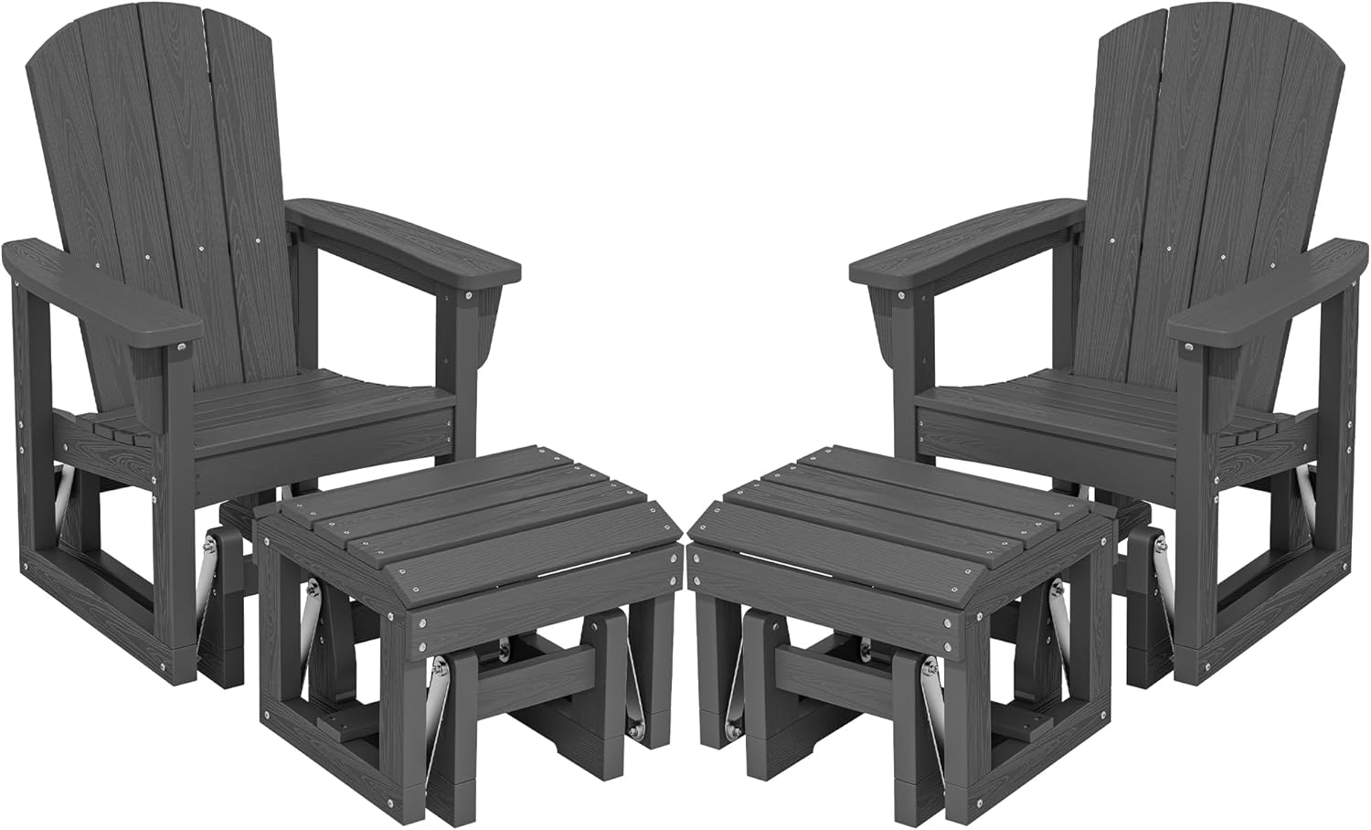 SERWALL Outdoor Glider Chair Set of 2 with Ottoman, HDPE Wood-Like Patio Glider Set All-Weather Porch Glider for Outside, Gray