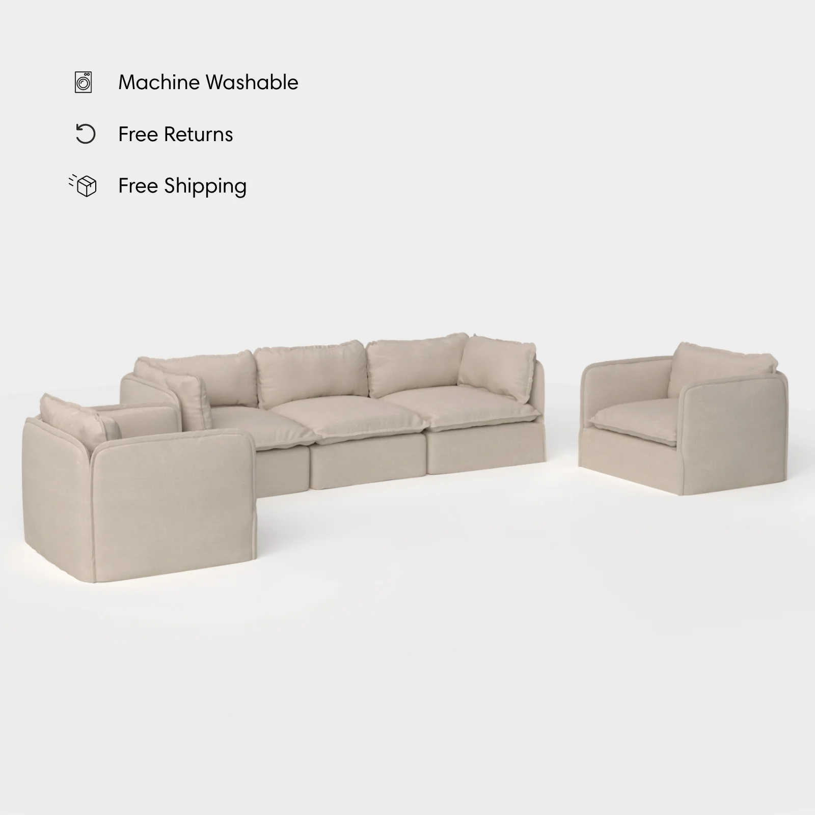Modular Outdoor Washable 3-Seater Sofa + Armchair Set | Classic Canvas in Sand
