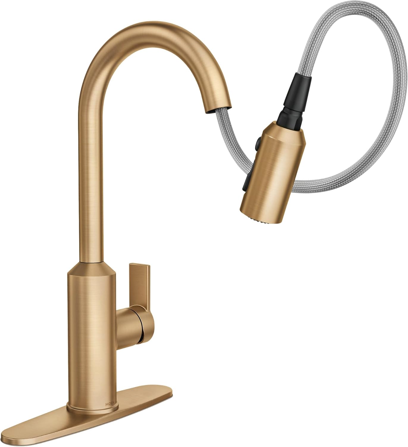 Moen Meena One Handle Kitchen Faucet with Pull Down Sprayer, High Arc Kitchen Sink Faucet Featuring Reflex System and Duralock Quick Connect, Bronzed Gold, 87270BZG