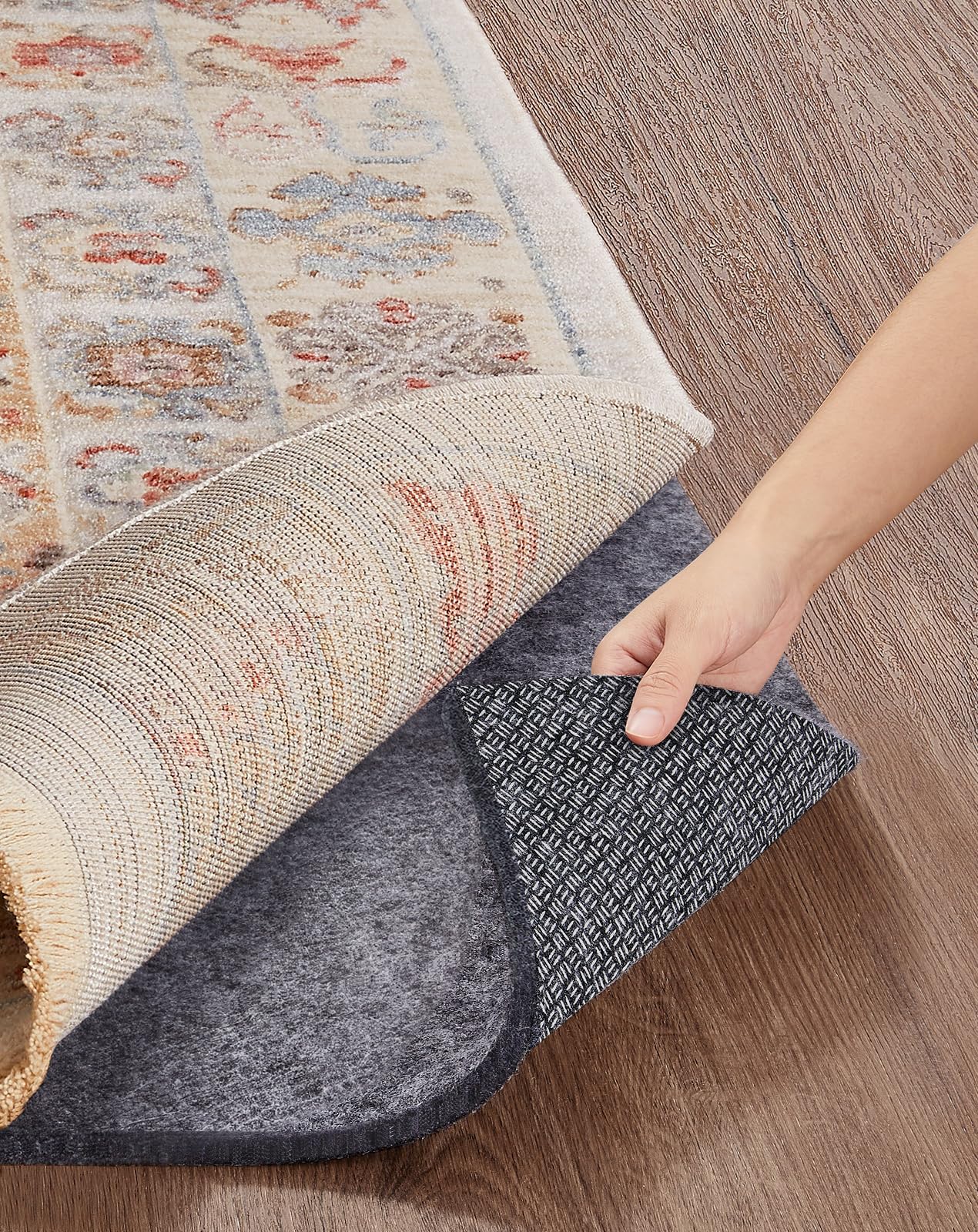 VEKEN Non-Slip Cushioned Rug Pad 9x12 ft for Hardwood Floors