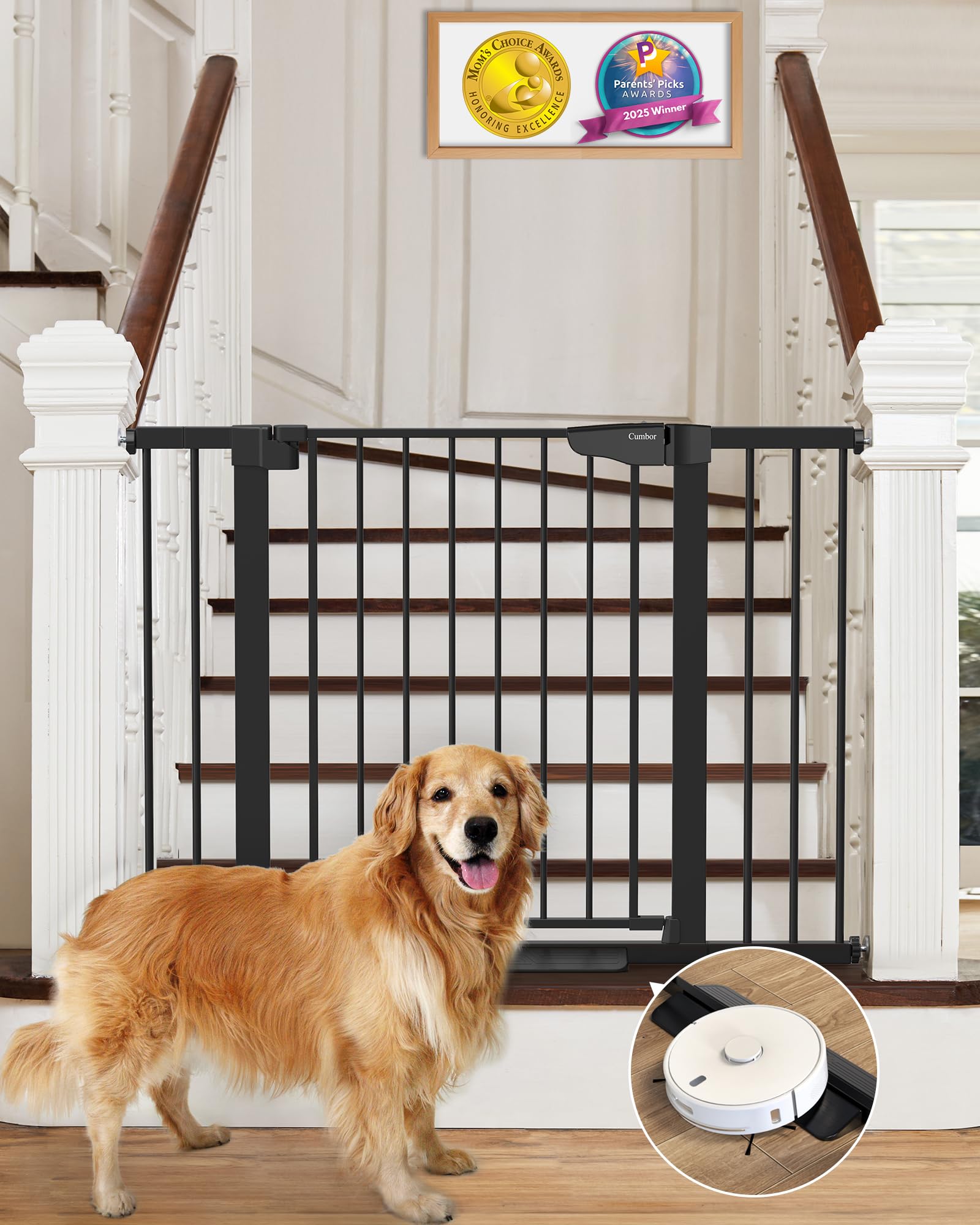 CUMBOR Baby Gate for Stairs - Auto Close Pet Gate, Black
