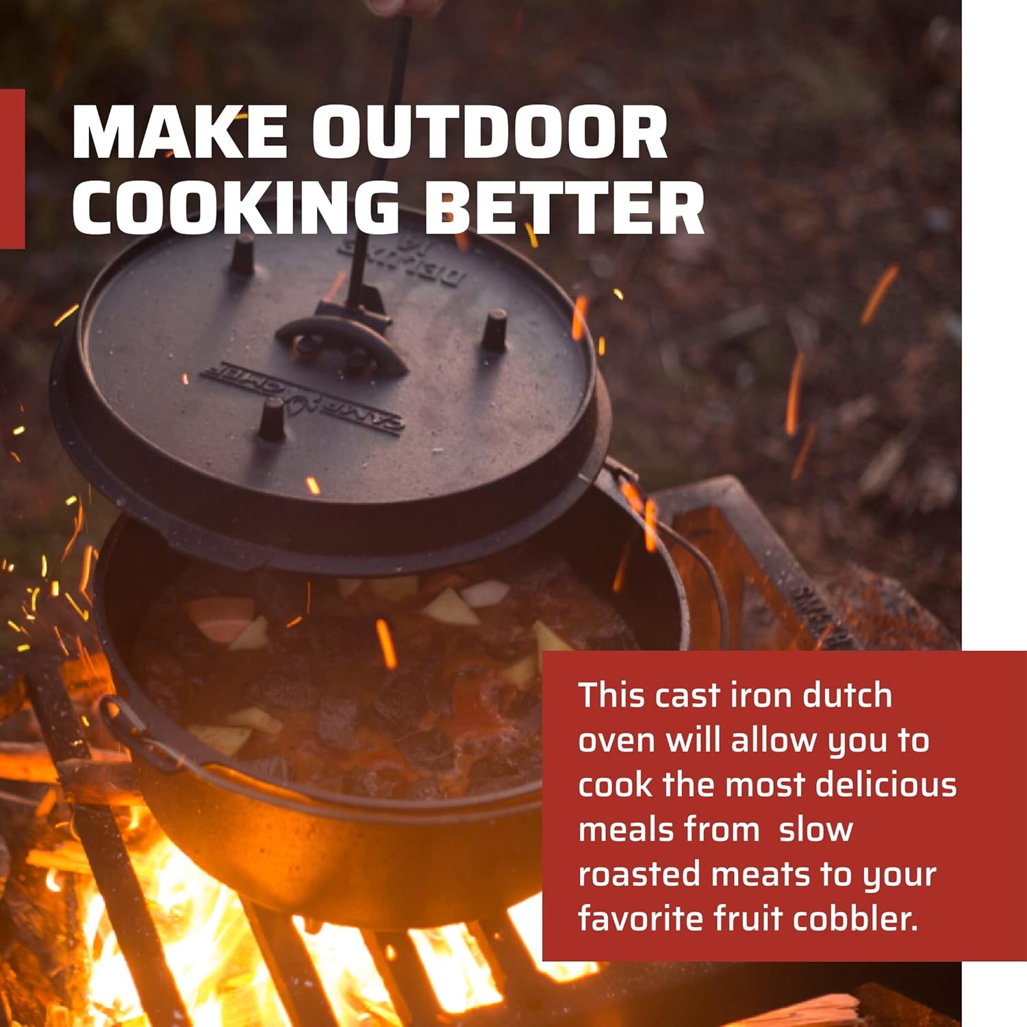 Camp Chef 14-inch Cast Iron Dutch Oven, Lid, and Lid Lifter ,Black/Cast Iron