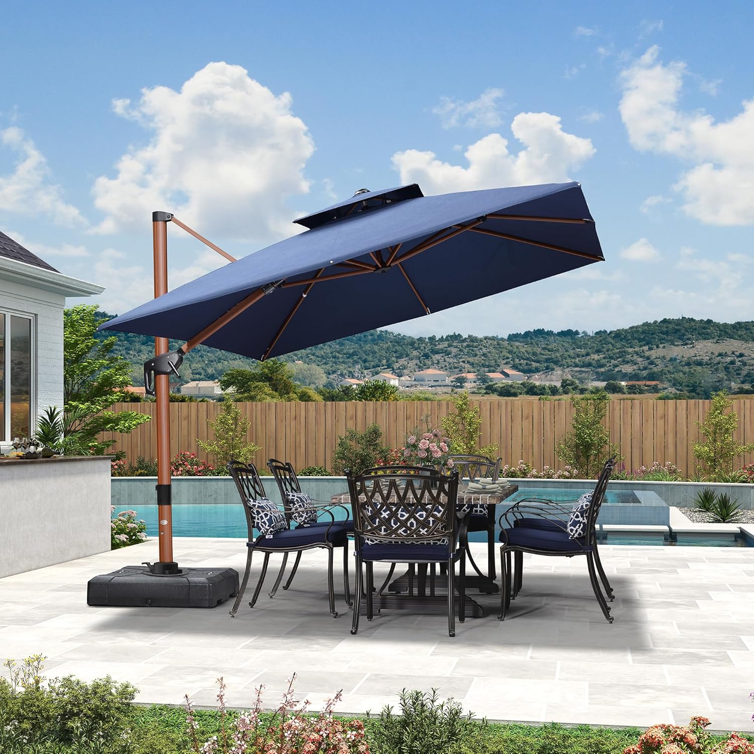 PURPLE LEAF Umbrella 9' X 12' Double Top Deluxe Rectangle Patio Umbrellas Offset Hanging Umbrellas Cantilever Umbrella, Spectrum Indigo