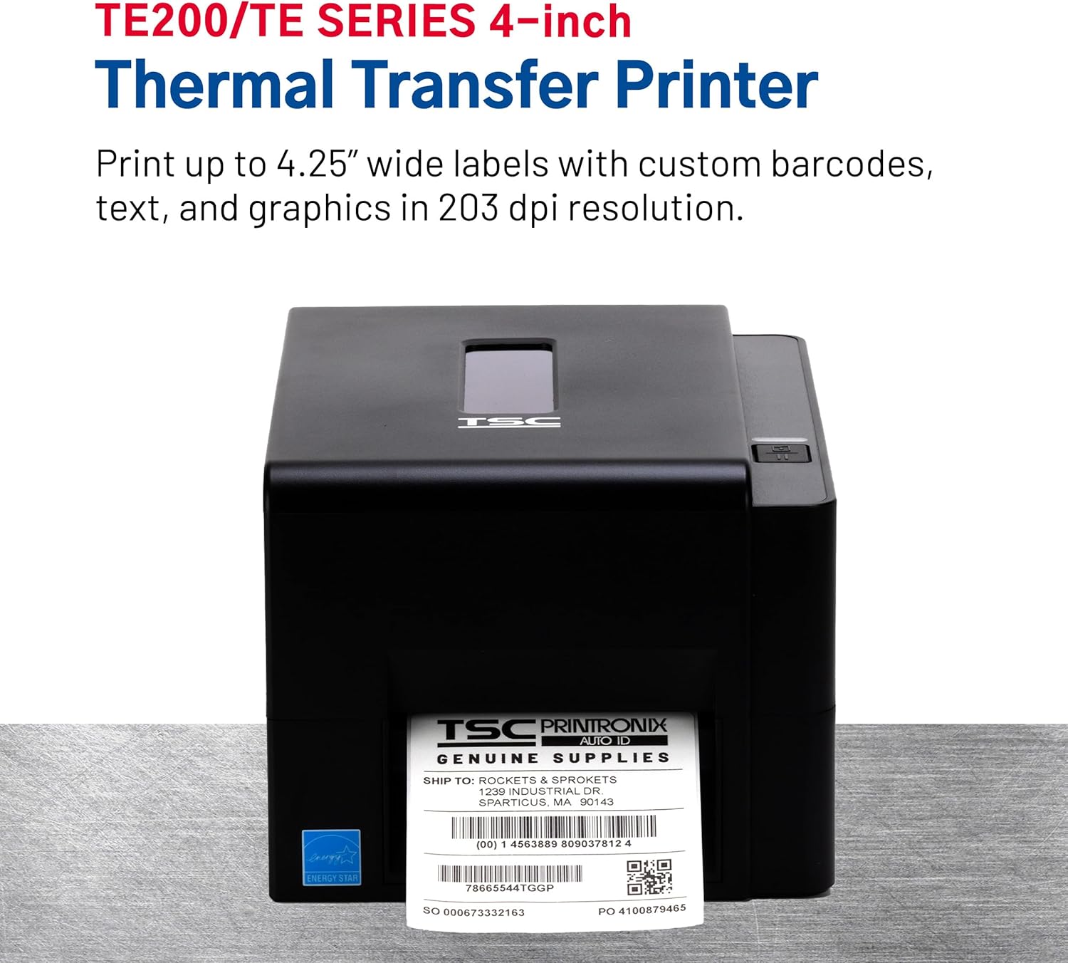 TSC TE200 Desktop Thermal Label Printer for Postage, Shipping Tags, Receipts, Barcodes, Retail, Small Business, School, Home Office, and Stickers, USB Connection, 4 Inch Width