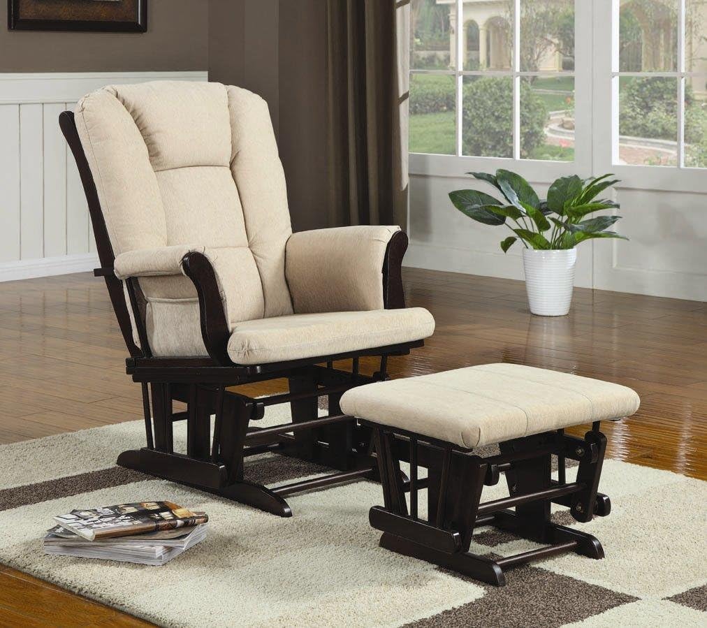 Coaster Home Furnishings Traditional Beige Microfiber Upholstered Glider Rocker with Matching Ottoman and Storage Pocket, 33.5