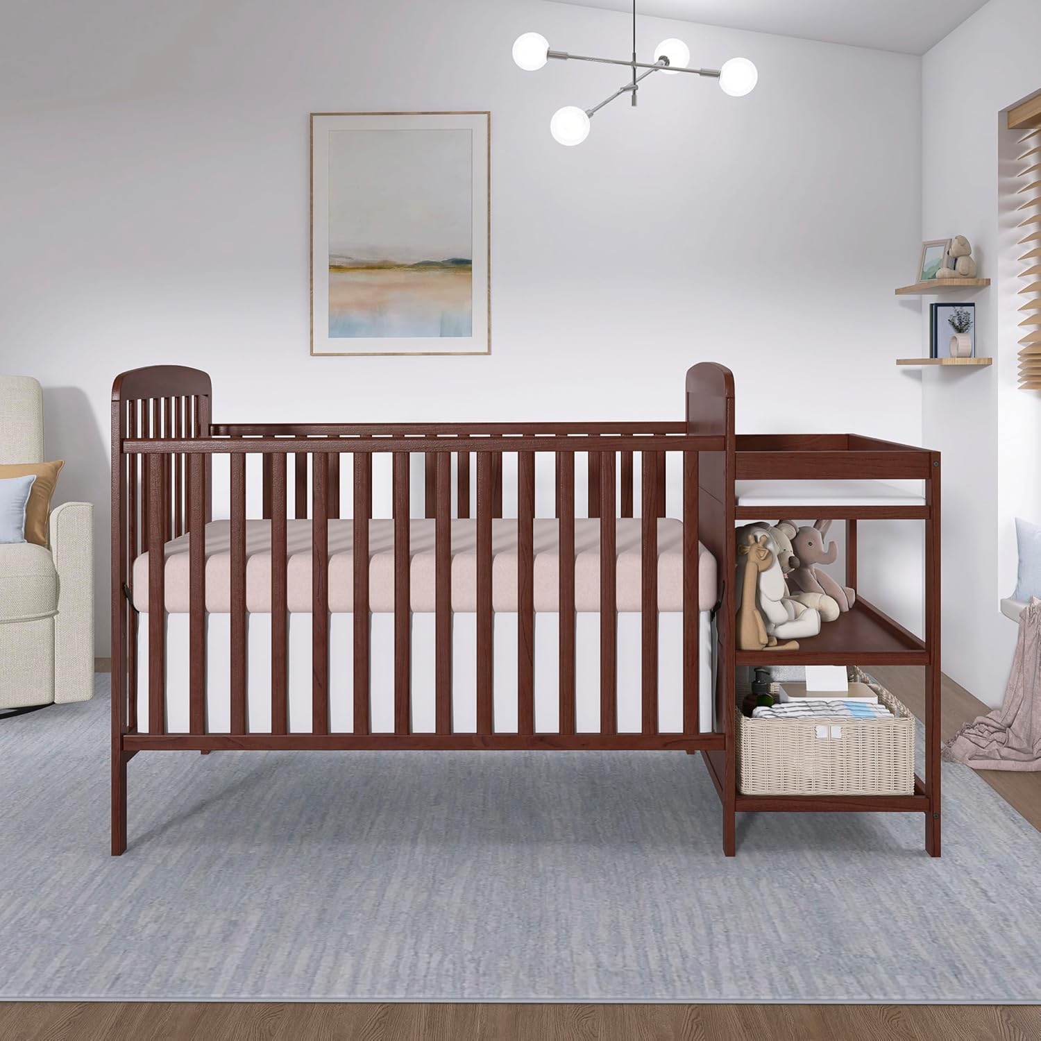 Dream On Me Anna 3-in-1 Full-Size Crib and Changing Table Combo in Espresso, Greenguard Gold Certified, Non-Toxic Finishes, Includes 1