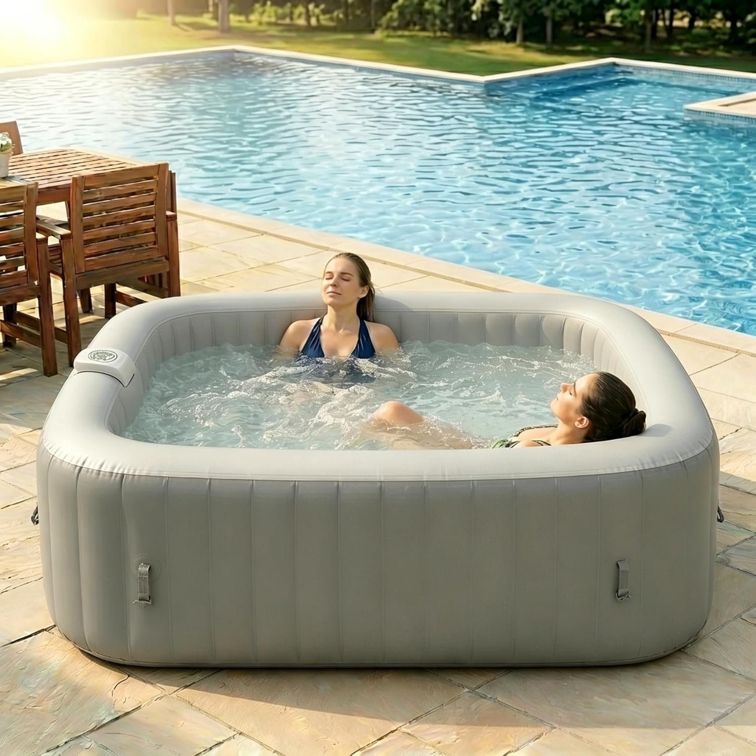 Inflatable Hot Tub, 4-6 Person Square Portable Spa, Outdoor Hot Tub with 130 Bubble Jets and Built-in Heater Pump, 72.8