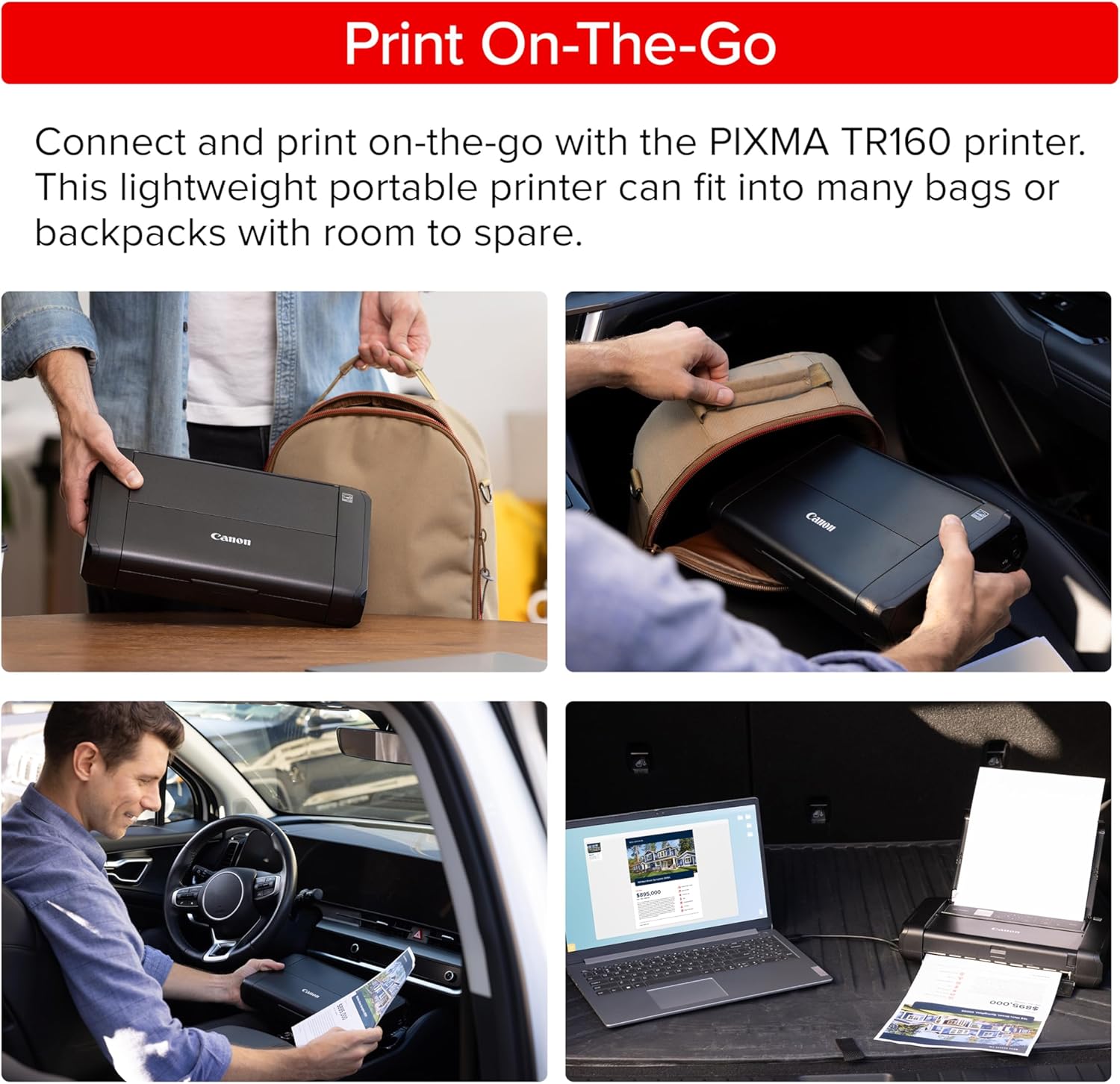 Canon PIXMA TR160 Wireless Portable Printer, 50-Sheet Paper Tray and 1.44