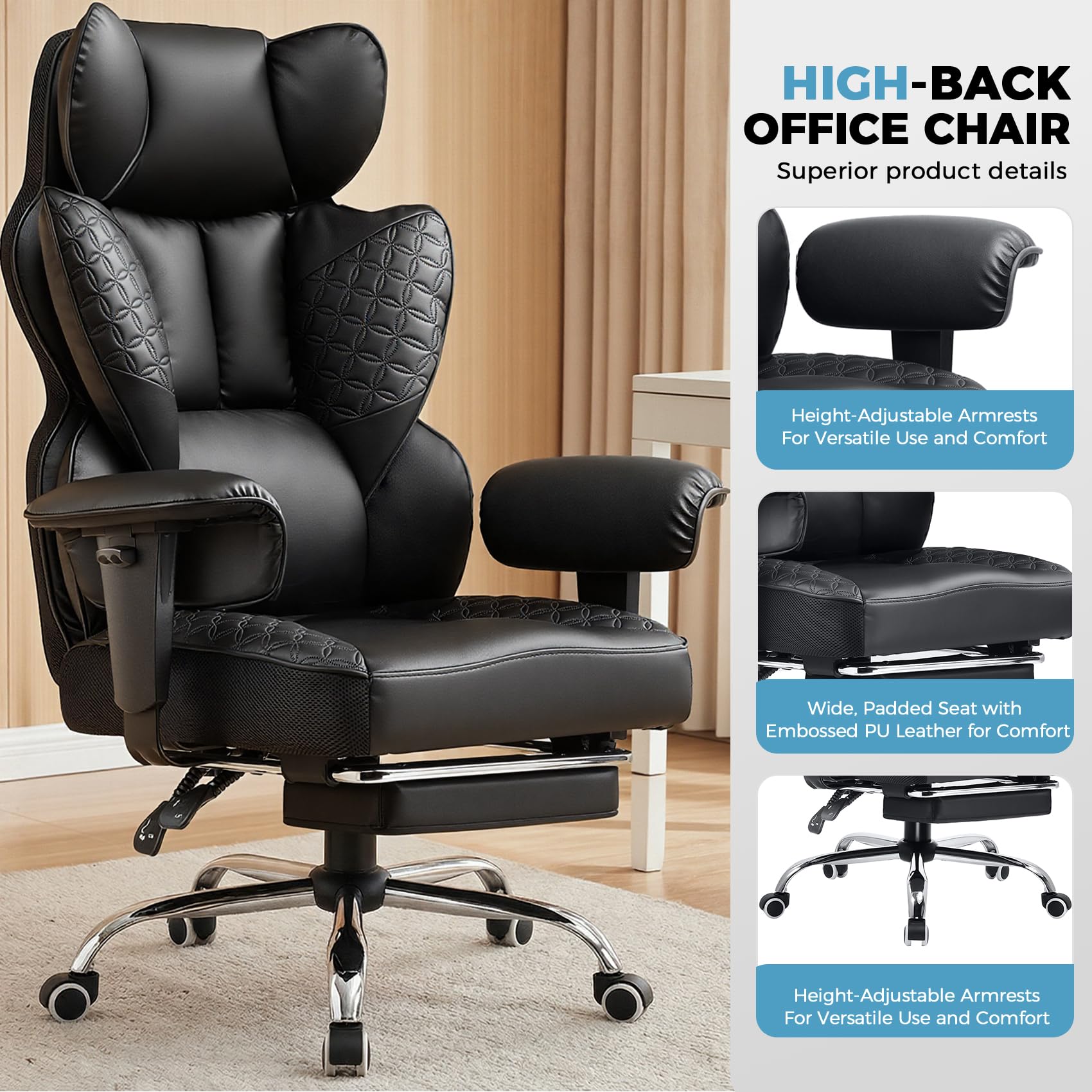 COMHOMA Big and Tall Ergonomic Office Chair with Foot Rest