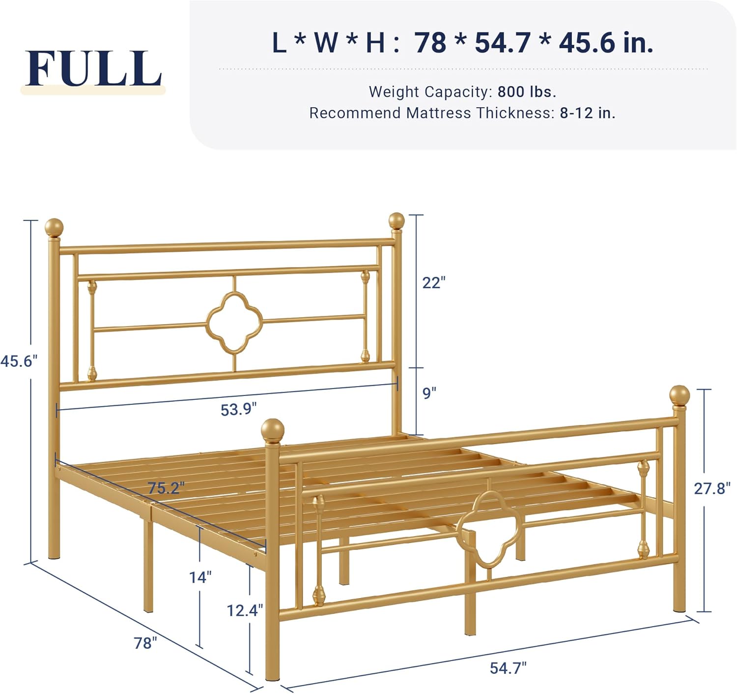 Allewie Full Size Metal Platform Bed Frame with Victorian Vintage Headboard and Footboard/Mattress Foundation/Under Bed Storage/No Box Spring Needed/Noise-Free/Easy Assembly, Gold