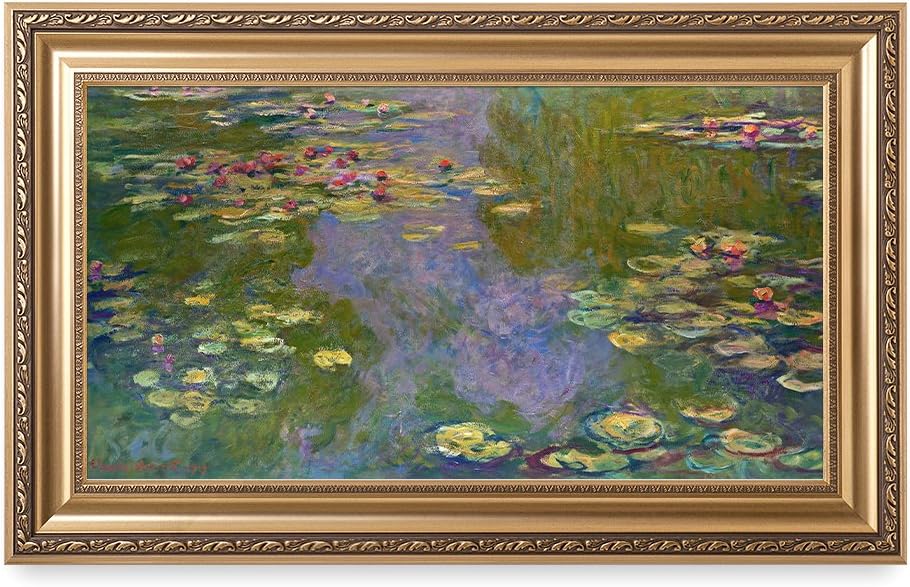 DECORARTS - Water Lilies Claude Monet Giclee Fine Art Print in Embossed Gold Frame. Framed Size: 36x22