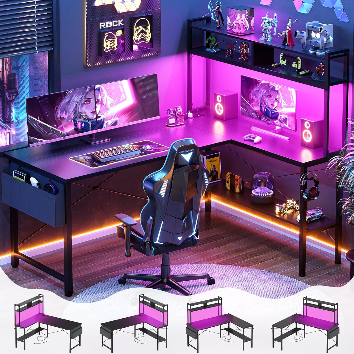 Aheaplus L Shaped Desk Gaming Desk, 59
