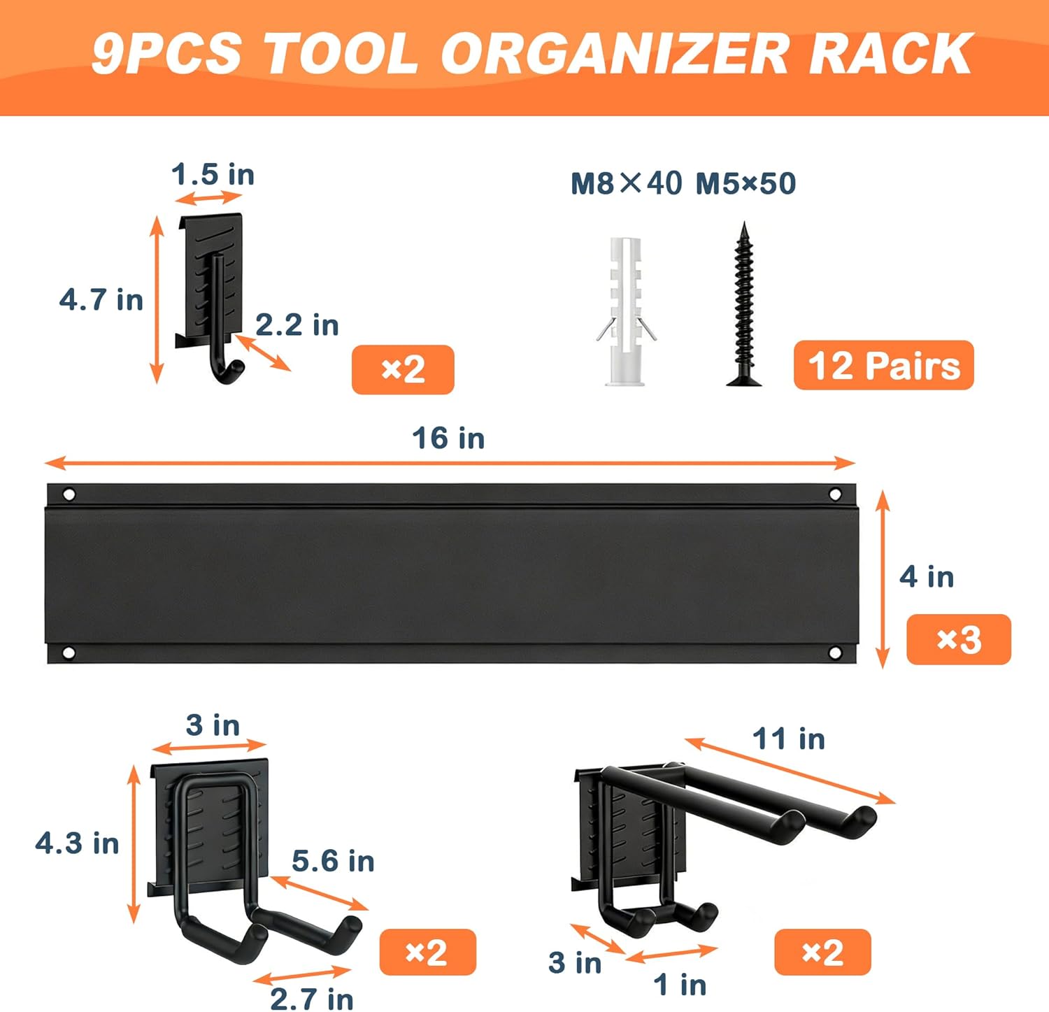 Ultrawall Garden Tool Organizer, 48 Inch Garage Tool Organizer Wall Mount, Heavy Duty Steel Wall Holders for Tools, 400lb Weight Capacity