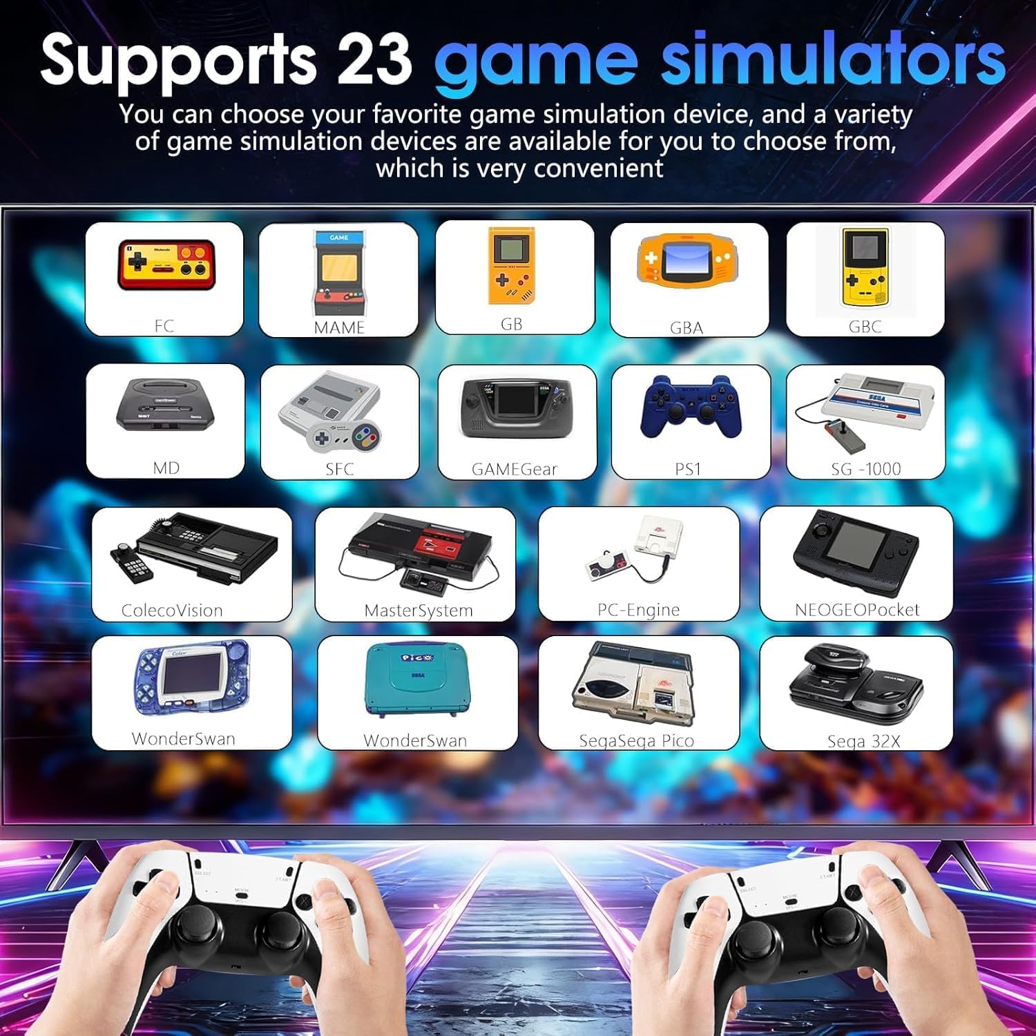 2026 New Wireless Retro Game Console, 23 Emulators and 40000+Games, Plug and Play 4K HDMI TV Game Stick, with Dual 2.4G Wireless Controllers (82G)