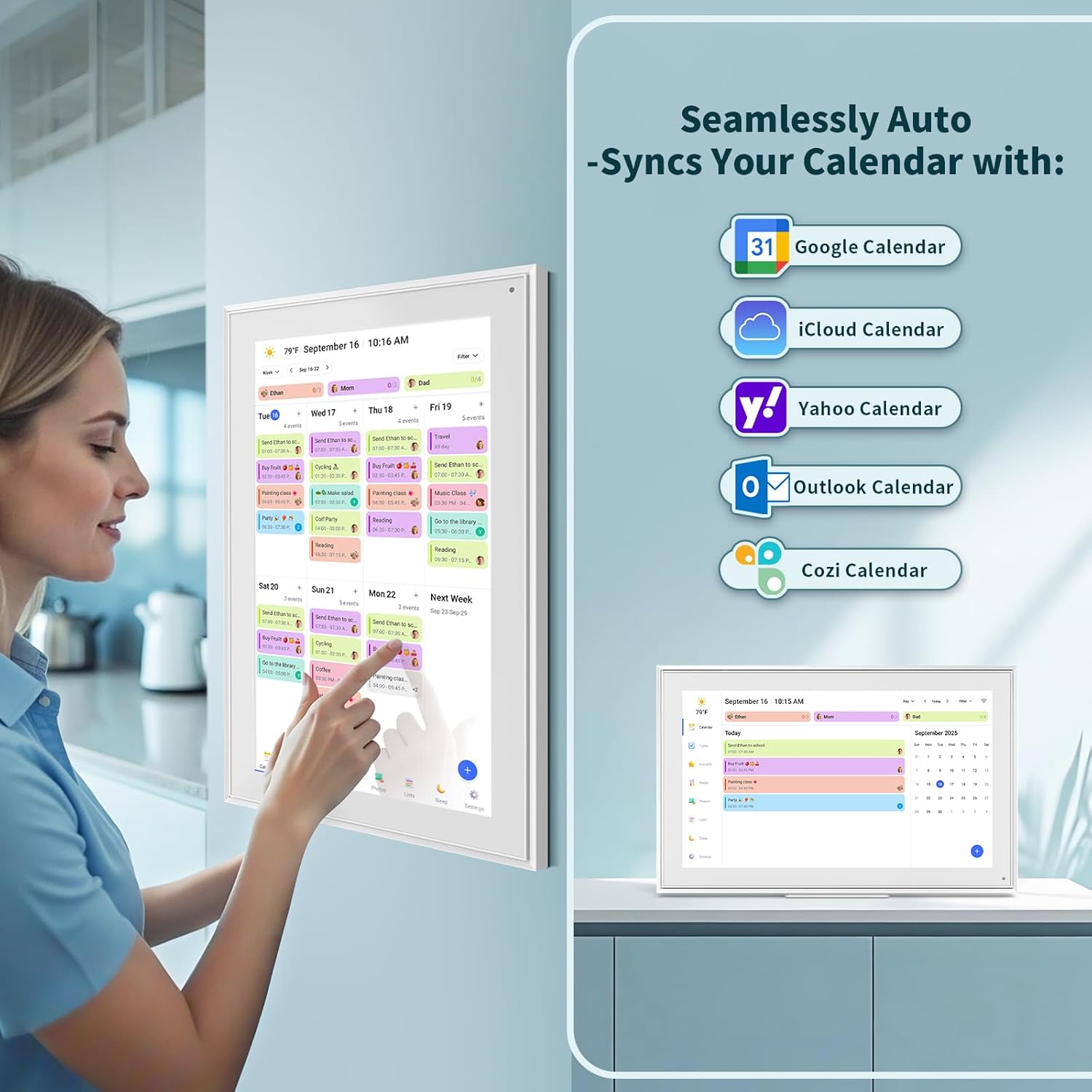 Canupdog 15.6 Inch Digital Calendar, Electronic Planner & Chore Chart with 1920x1080P IPS Touchscreen, Task Rewards System, Interactive Display for Family Schedules Gifts for Women Mom