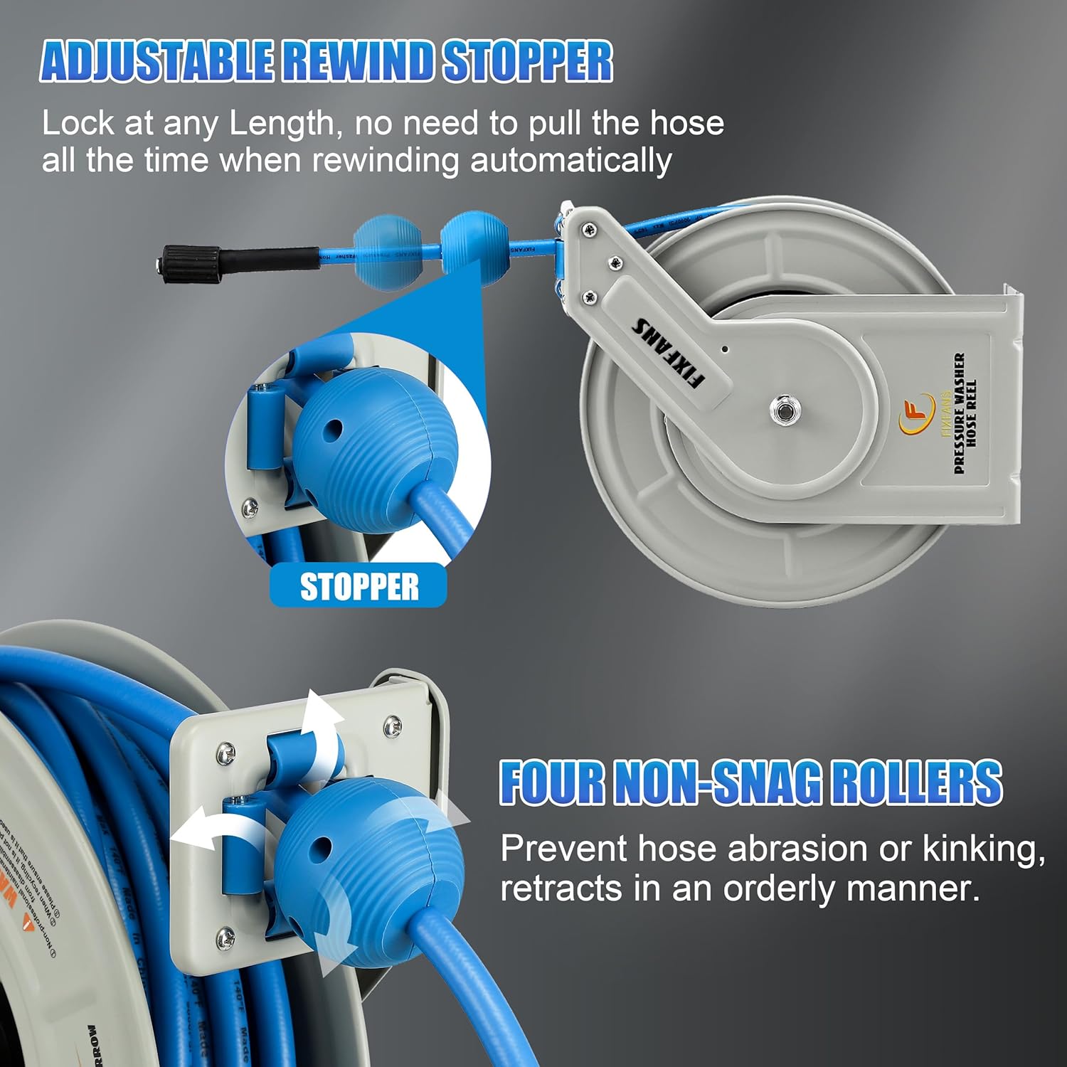 FIXFANS Pressure Washer Hose Reel with Hose, 1/4