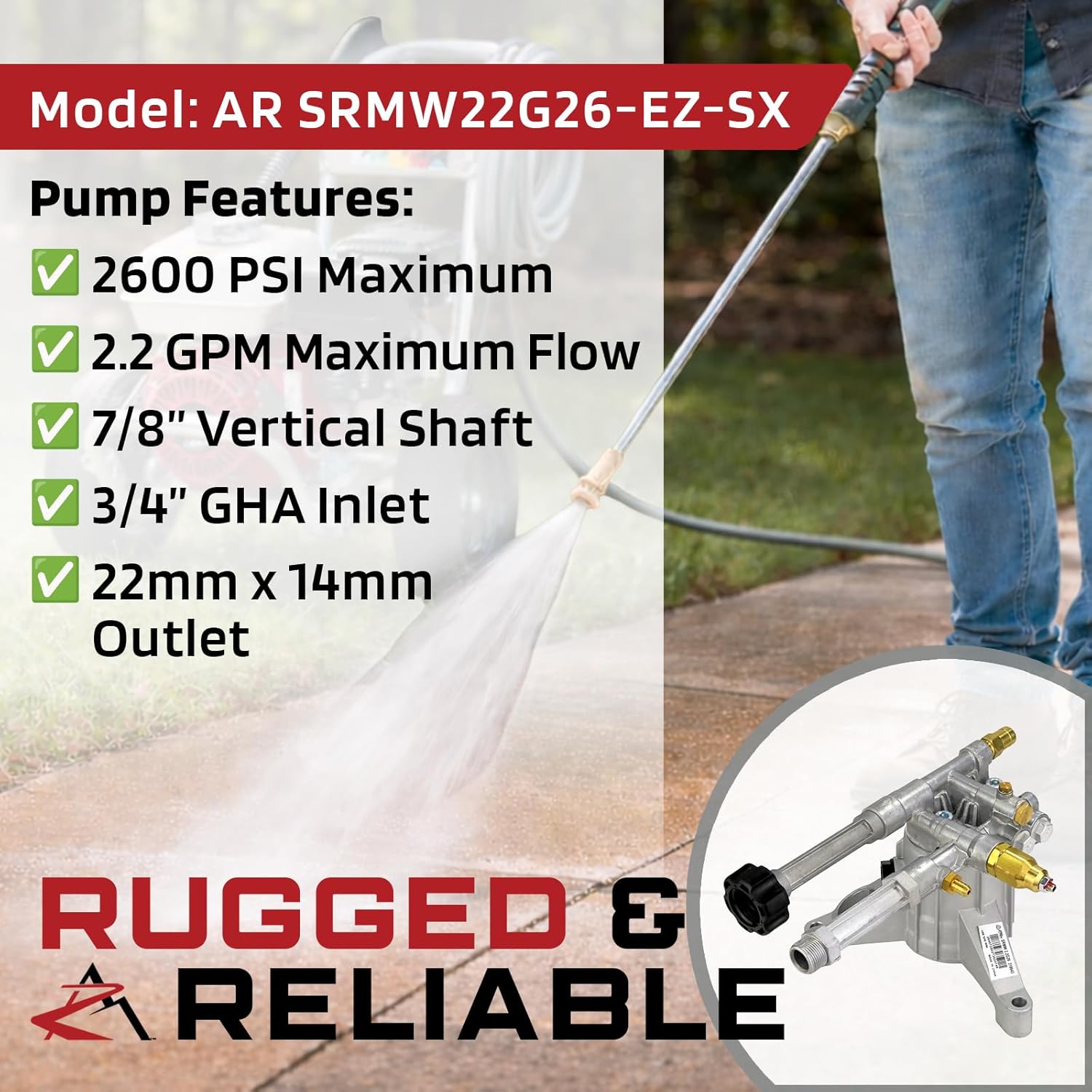 OEM | AR 2600 psi Power Pressure Washer Water Pump fits Troy-Bilt 020344 020344-0