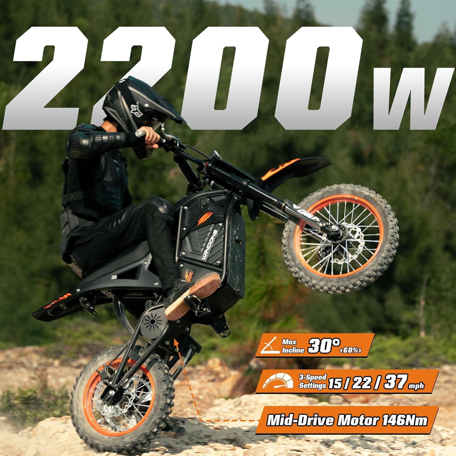 RM7 Electric Dirt Bike for Adults & Teens, 2200W Peak Ebike, 48V 22.5Ah, 37 MPH, 45 Miles, 14