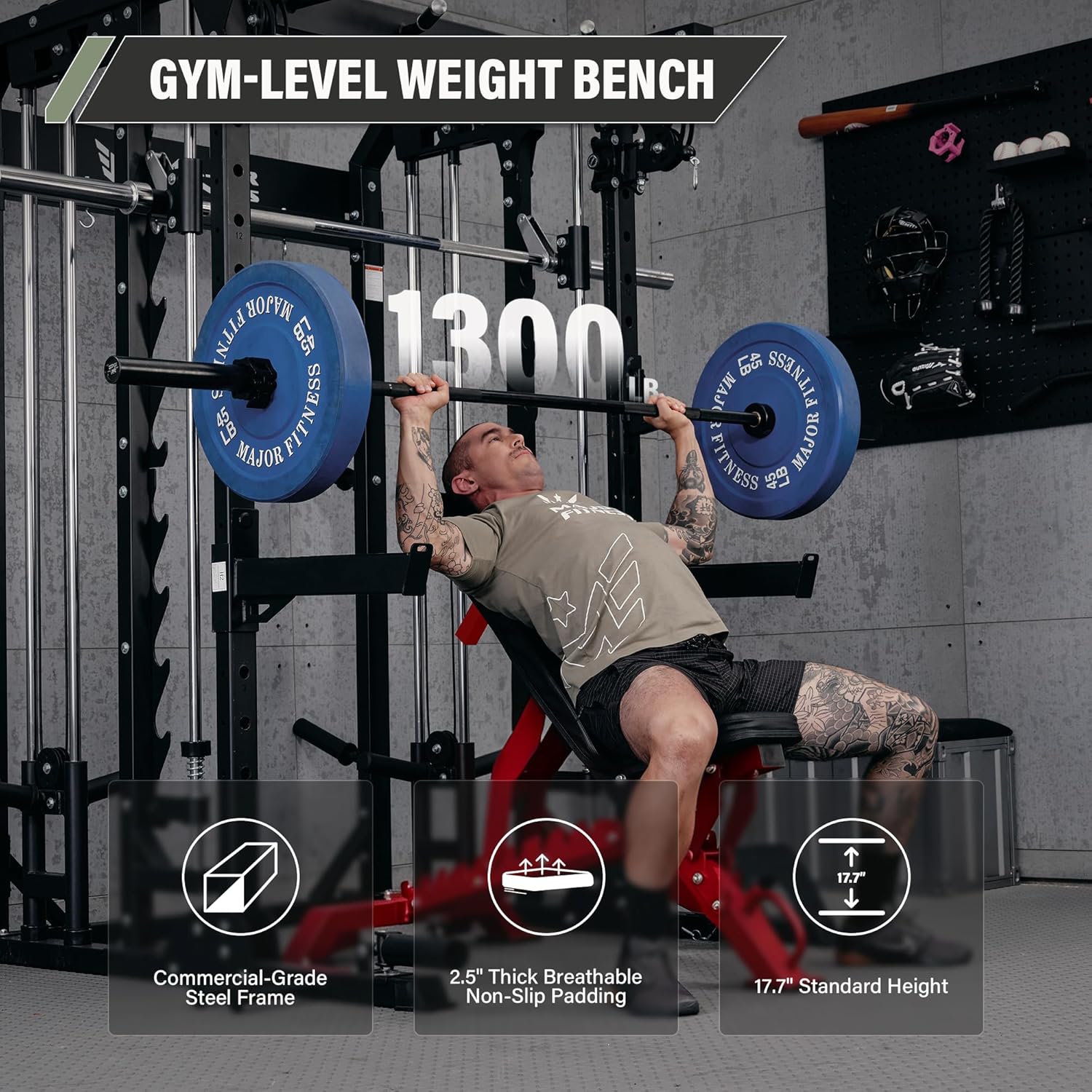 MAJOR FITNESS Weight Bench, Adjustable Workout Bench for Strength Training, Bench Press, and Full-Body Workouts for Home Garage Gym