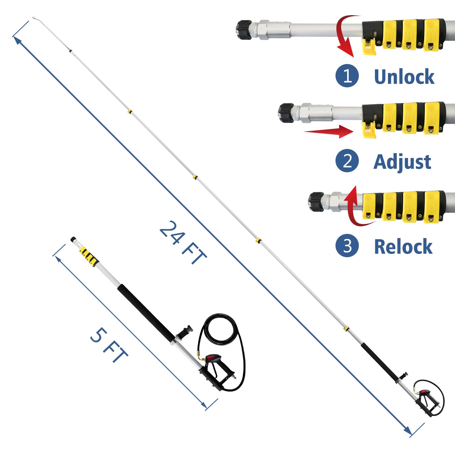 JANZ Aluminum 24 FT Telescoping Pressure Washer Wand