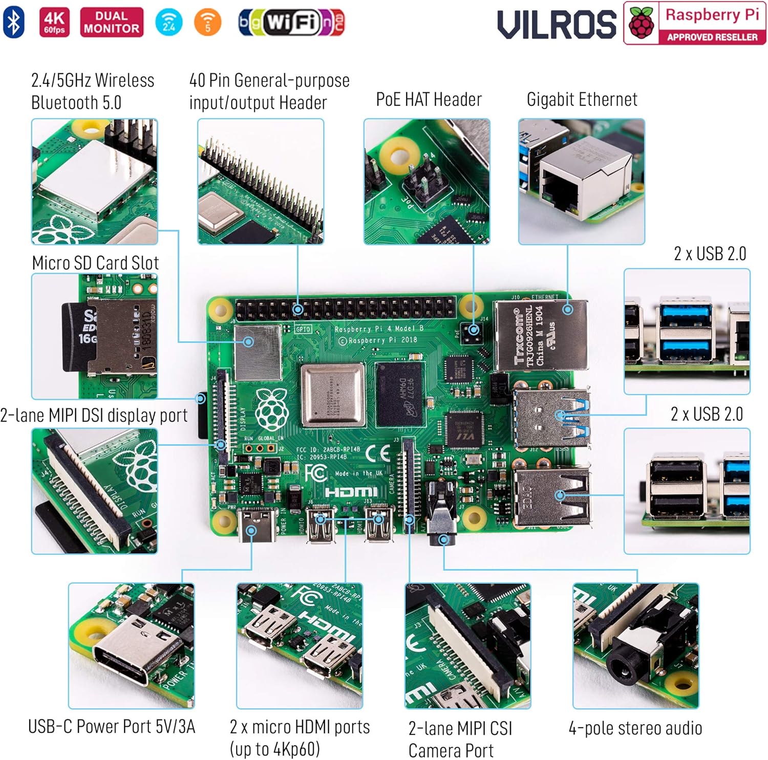 Vilros Raspberry Pi 4 4GB Retro Gaming Kit with 2 USB Gamepad Controllers & Gaming Style Case, 64GB Micro SD Card, HDMI Cable, Power Supply, and Quickstart Guide (Retro Game System)