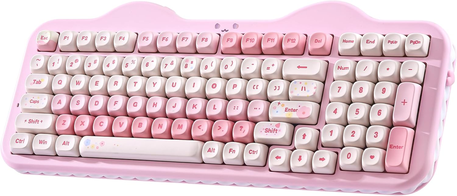 YUNZII C98 Wireless Mechanical Keyboard with Number Pad,99 Key BT5.0/2.4G/USB-C Hot Swap Gasket Mount with PBT MOA Keycaps,Custom RGB,Cute Cake Keyboard for Win/Mac (Pink, Milk V2 Linear Switch)
