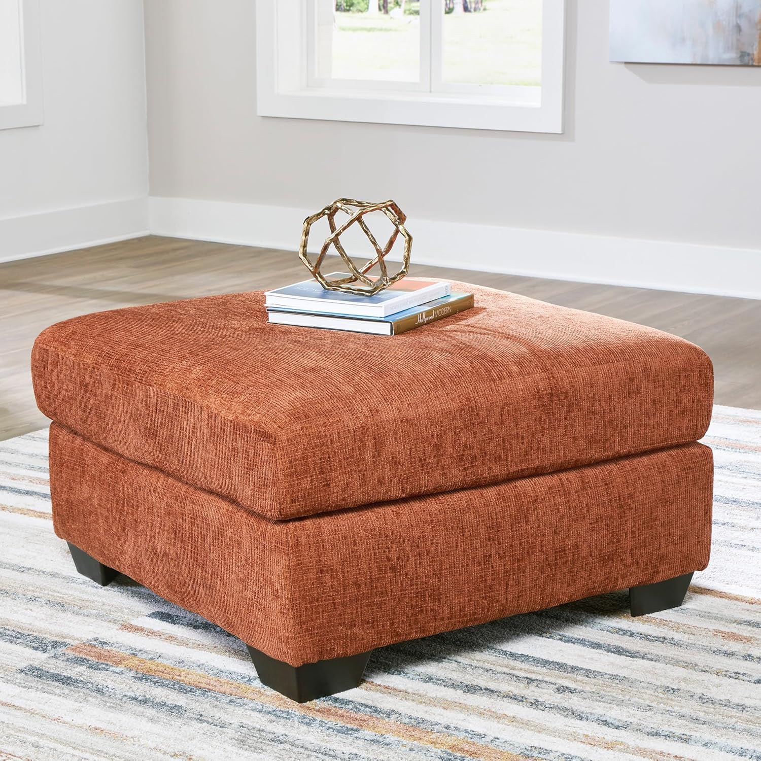 Signature Design by Ashley Aviemore Casual Square Oversized Accent Ottoman for Living Room, Orange
