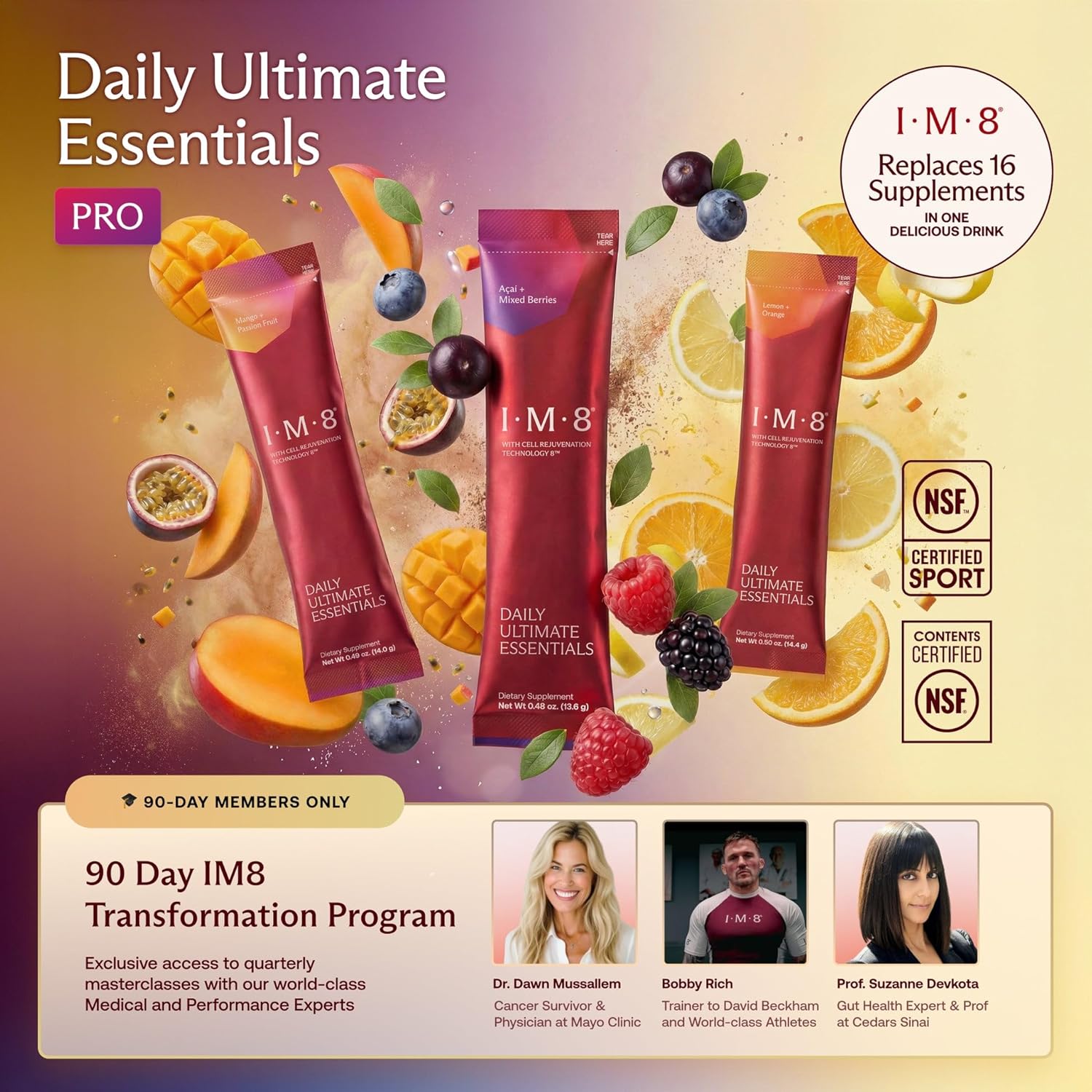 IM8 Daily Ultimate Essentials All-in-One Multivitamin Supplement, 92 Nutrient Rich Ingredients CoQ10, Probiotics, Vitamins, Greens, Gluten Free, Vegan (30 Packets, Variety Pack)