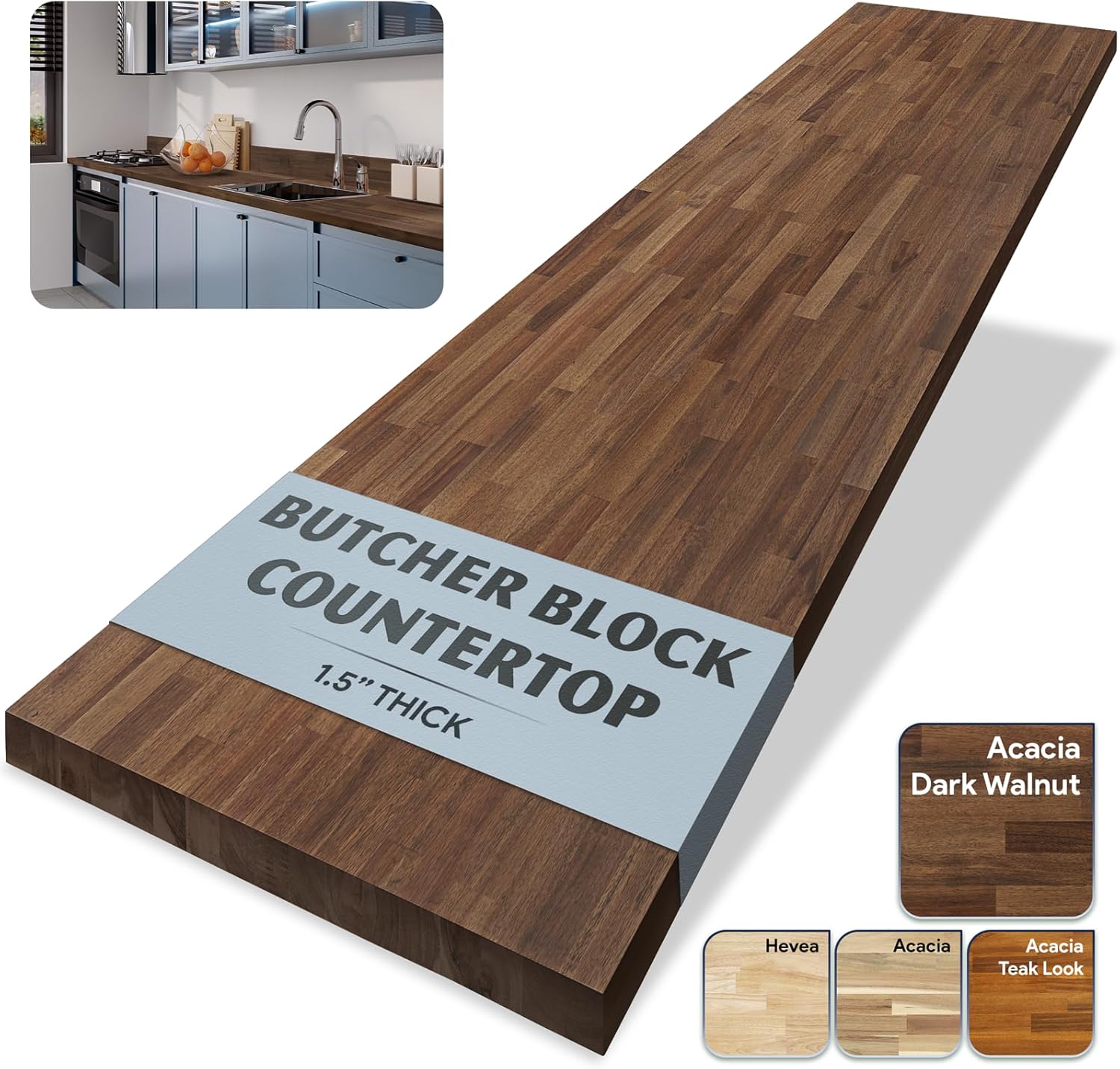 Howizz Walnut Butcher Block Countertop 60 x 25 x 1.5 Inches - Solid Wood Table Top for Desk Top, Dining Table, Workbench Top