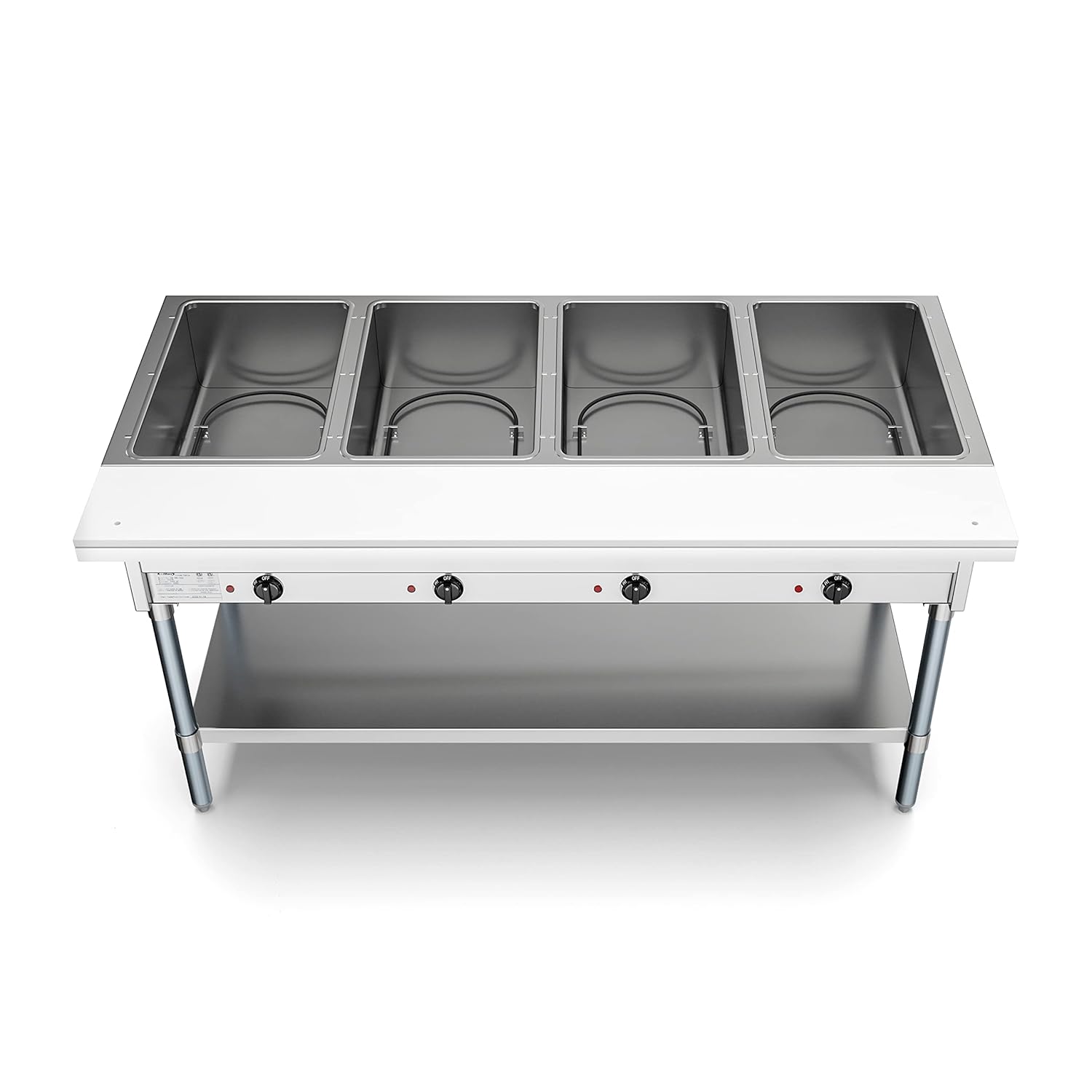 KoolMore 4-Pan Open Well Commercial Electric Stainless Steel Steam Table Food Warmer for Buffets with Undershelf, Warming Control Knobs, and Front Serving Area 120V (KM-OWS-4), Silver