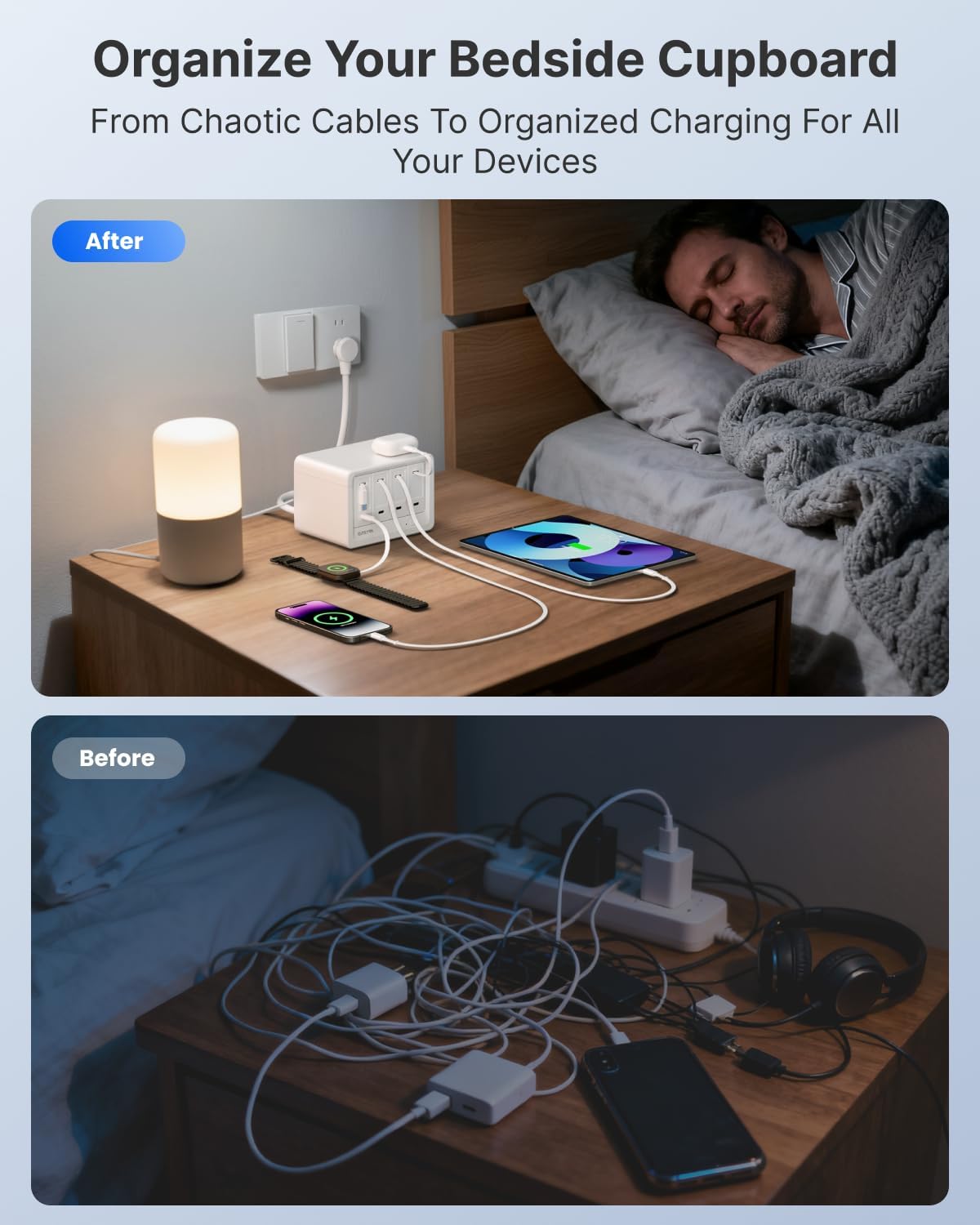 Gitryin 12-in-1 Desktop Charging Station with 4 Retractable Wall Chargers, 40W USB-C Power Strip with 4 AC, 4 USB C, 4 Type-C 33.5in Cables, Extension Cord with 1020J Surge Protection for Home Office