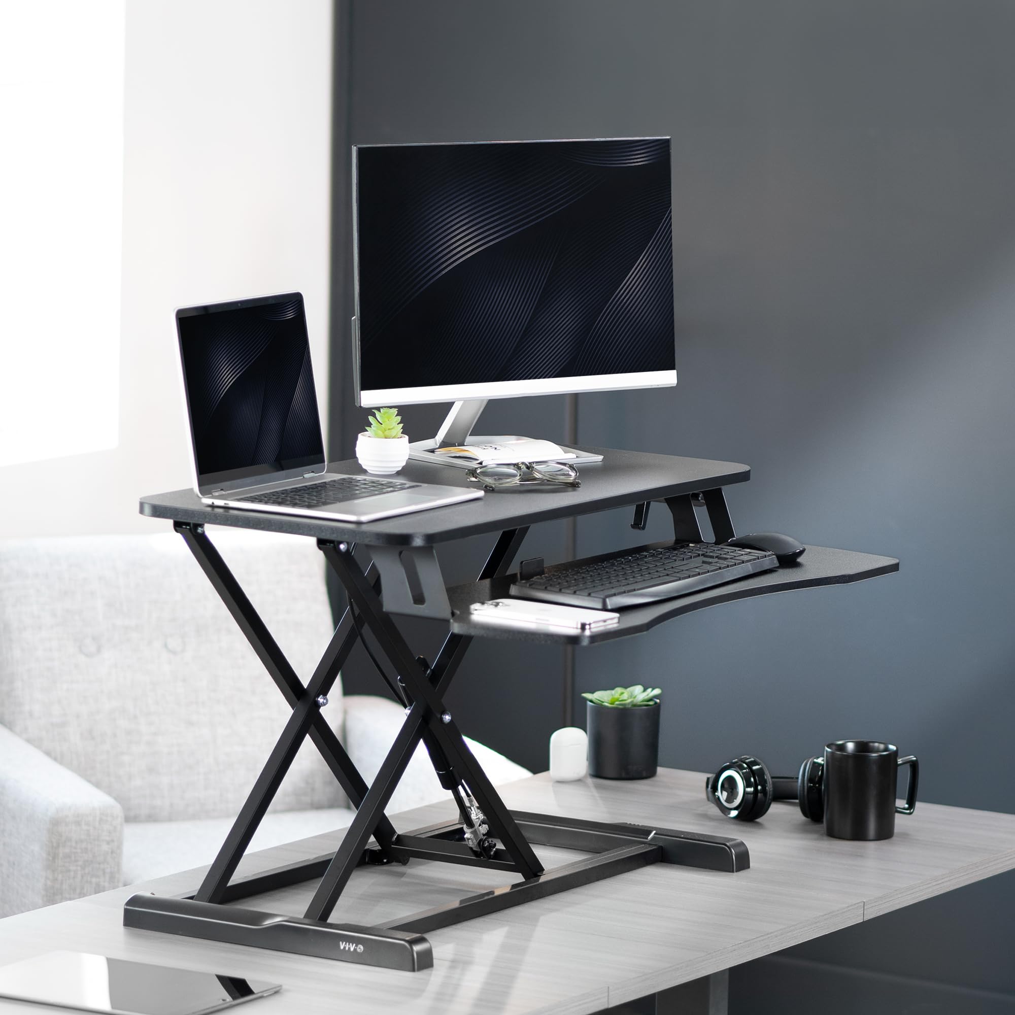 VIVO 32-inch Height Adjustable Desk Converter - Black