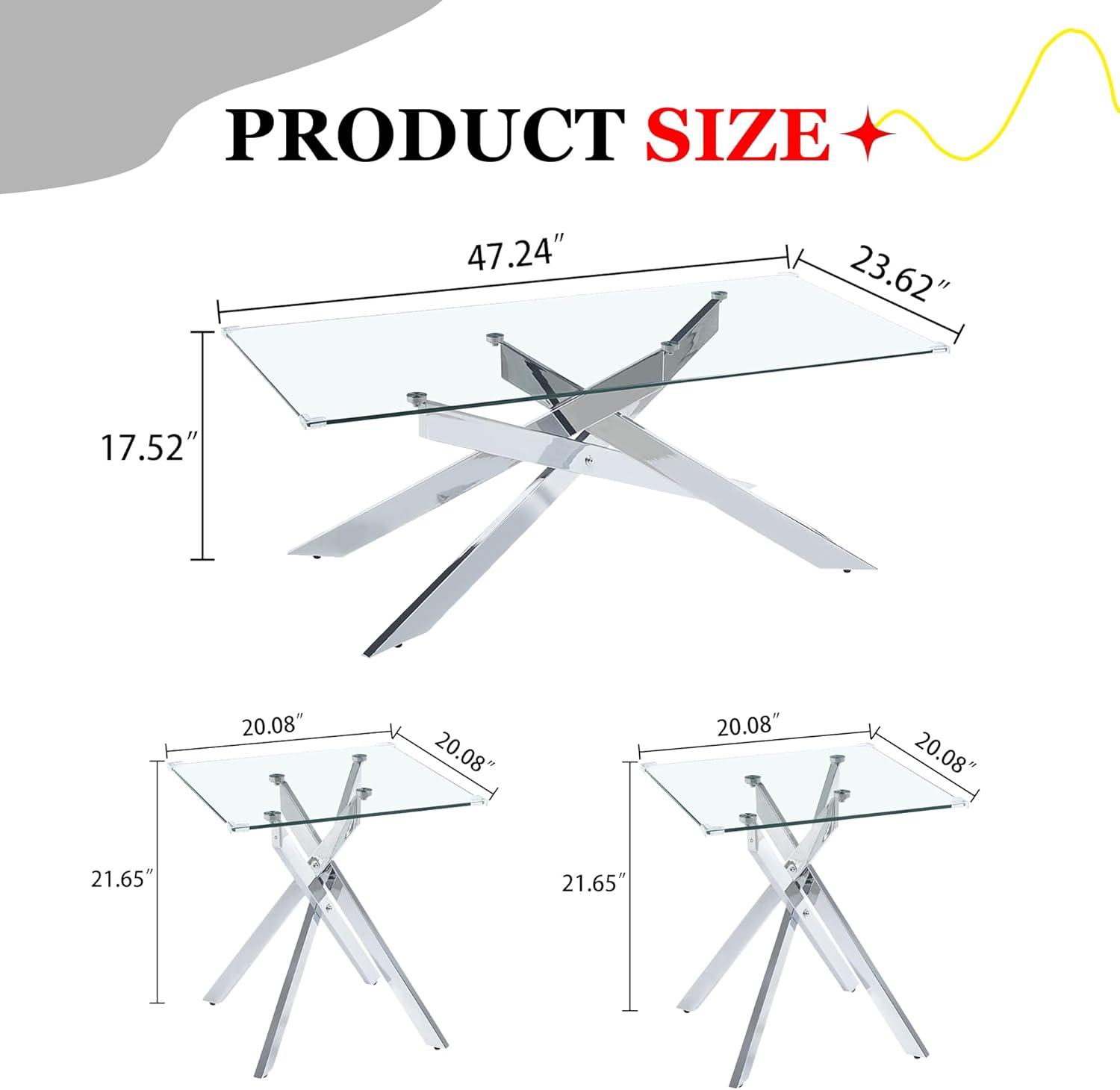 3 Pieces Living Room Table Set, 47