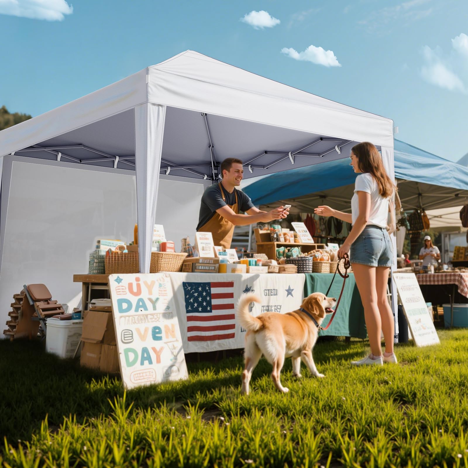 DRIFTALIA 10x10 Pop Up Canopy Tent with Sidewalls - White