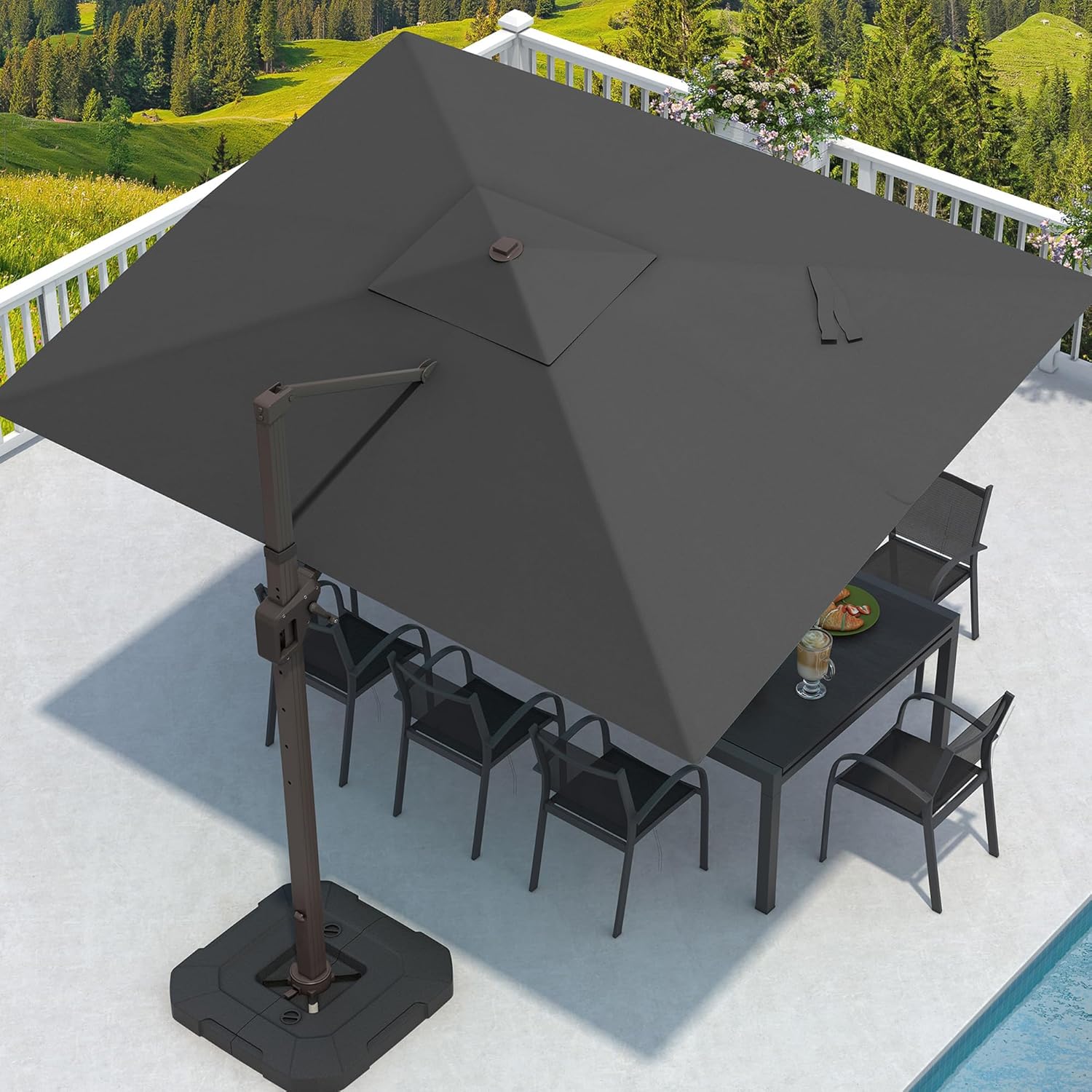 9' X 12' Cantilever Patio Umbrella Rectangular Outdoor Large Offset Umbrellas with 7 Tilts Adjustable 360°Rotation for Deck Pool Garden Backyard, Grey