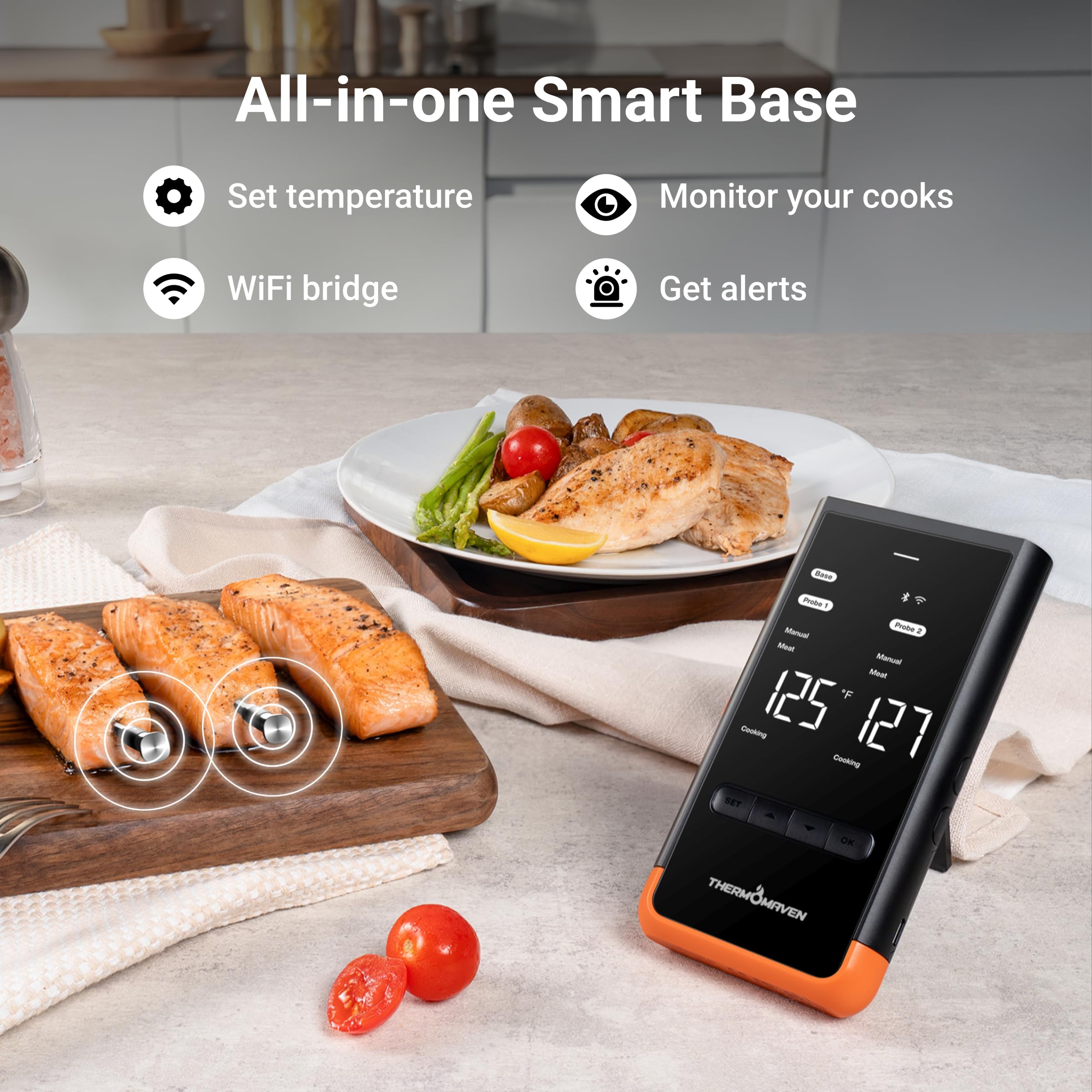 THERMOMAVEN Wireless Bluetooth Smart Meat Thermometer with 6 Sensors