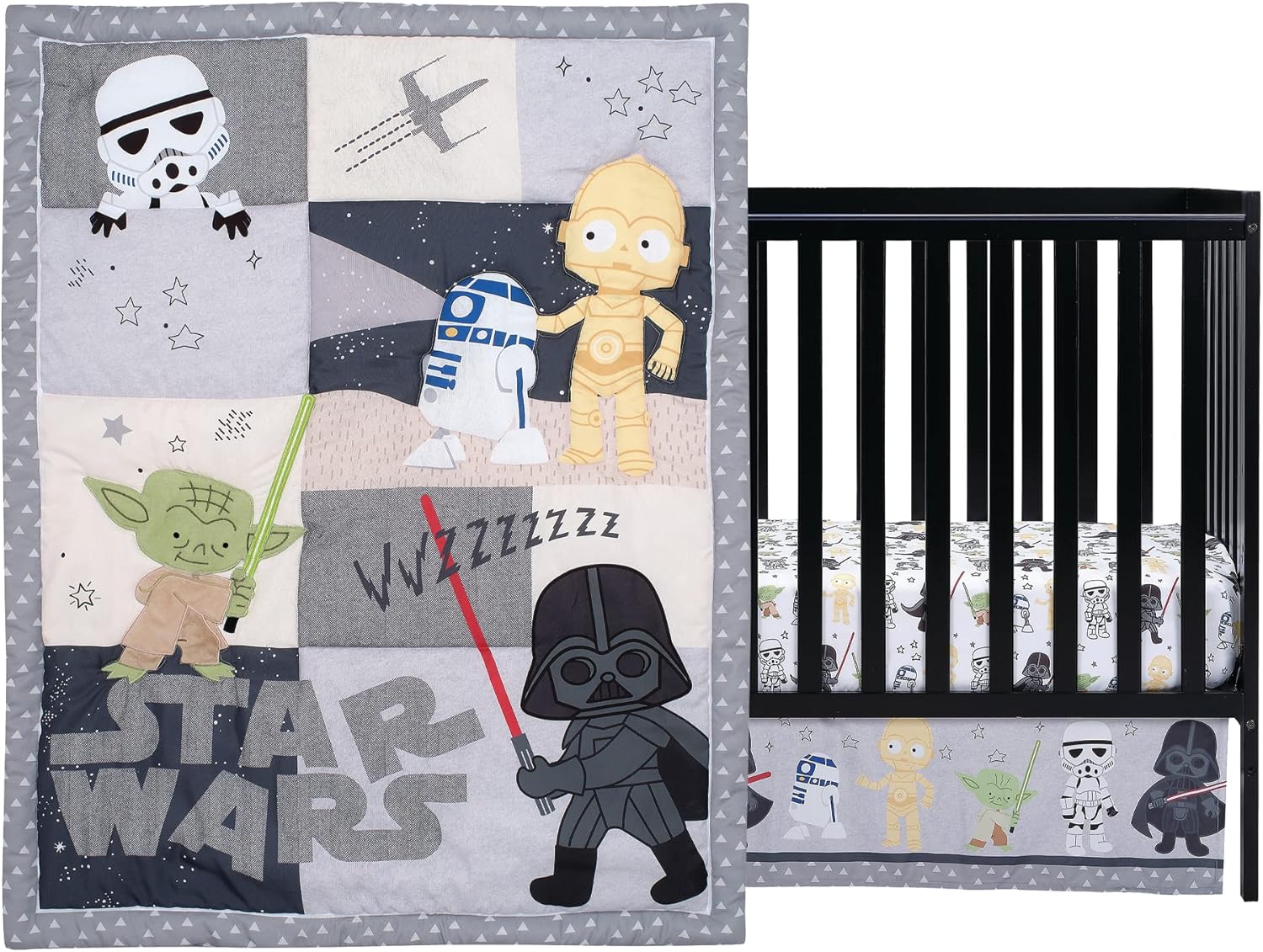 Lambs & Ivy Star Wars Classic 3-Piece Baby Crib Bedding Set - Yoda/Darth Vader