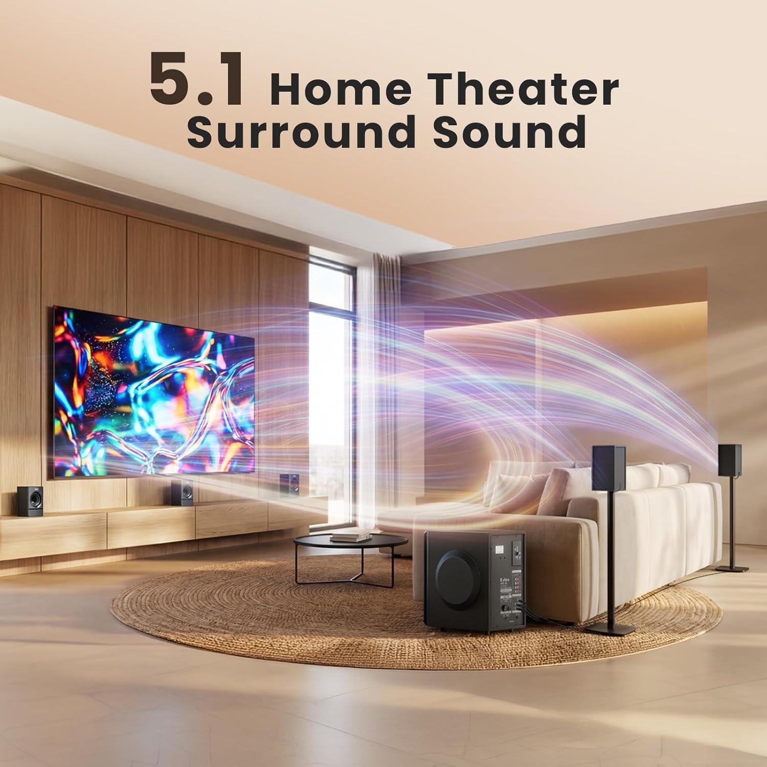 Bobtot Home Theater Surround Sound System for TV - 6.5inch Subwoofer 800W Peak Deep Bass 5.1 Wired Satellite Speakers Audio Stereo Systems Support ARC Optical Bluetooth Aux Input