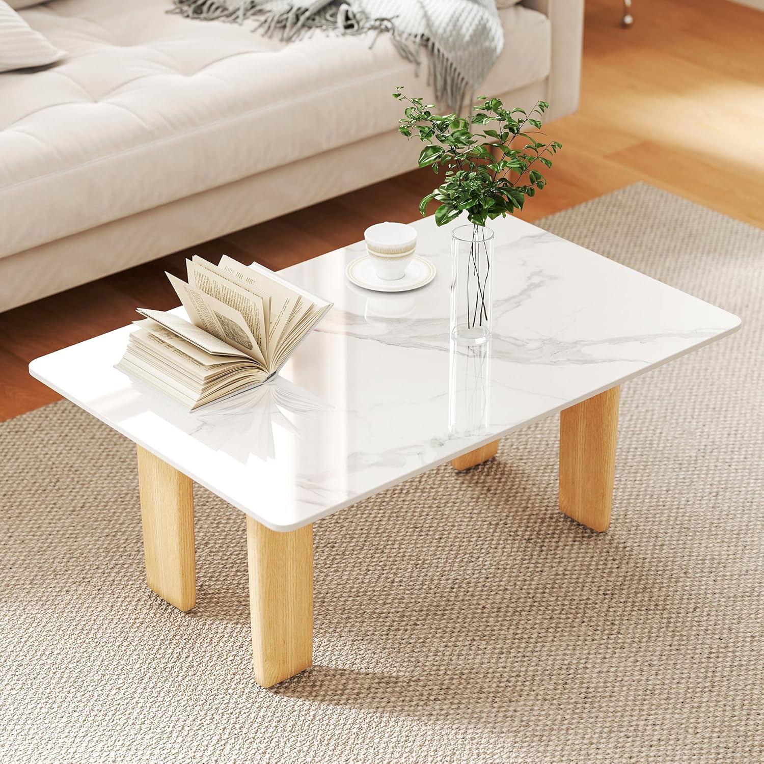 Rectangle Table Top,35.4” x 23.6 ” White Sintered Stone Tabletop, DIY Replacement & Cover Marble Desktop, Scratch & Wear Resistant, Easy to Clean, Suitable for Indoor & Outdoor