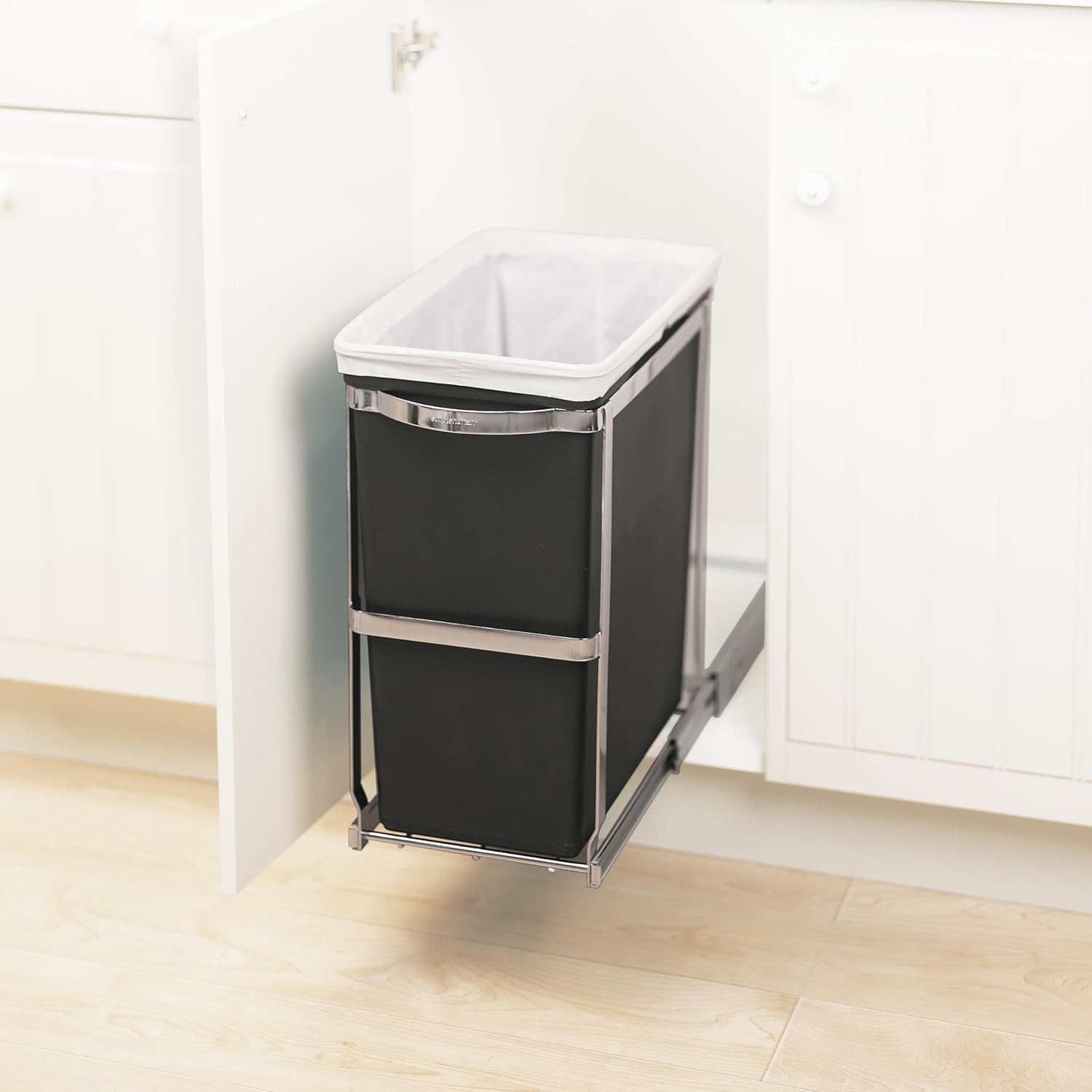 simplehuman Under Counter Pull-Out Can, 30L / 8 Gallon In-Cabinet Trash Can, Heavy-Duty Steel Frame, Commercial-Grade Ball-Bearing Tracks, Hides Trash Inside the Cabinet