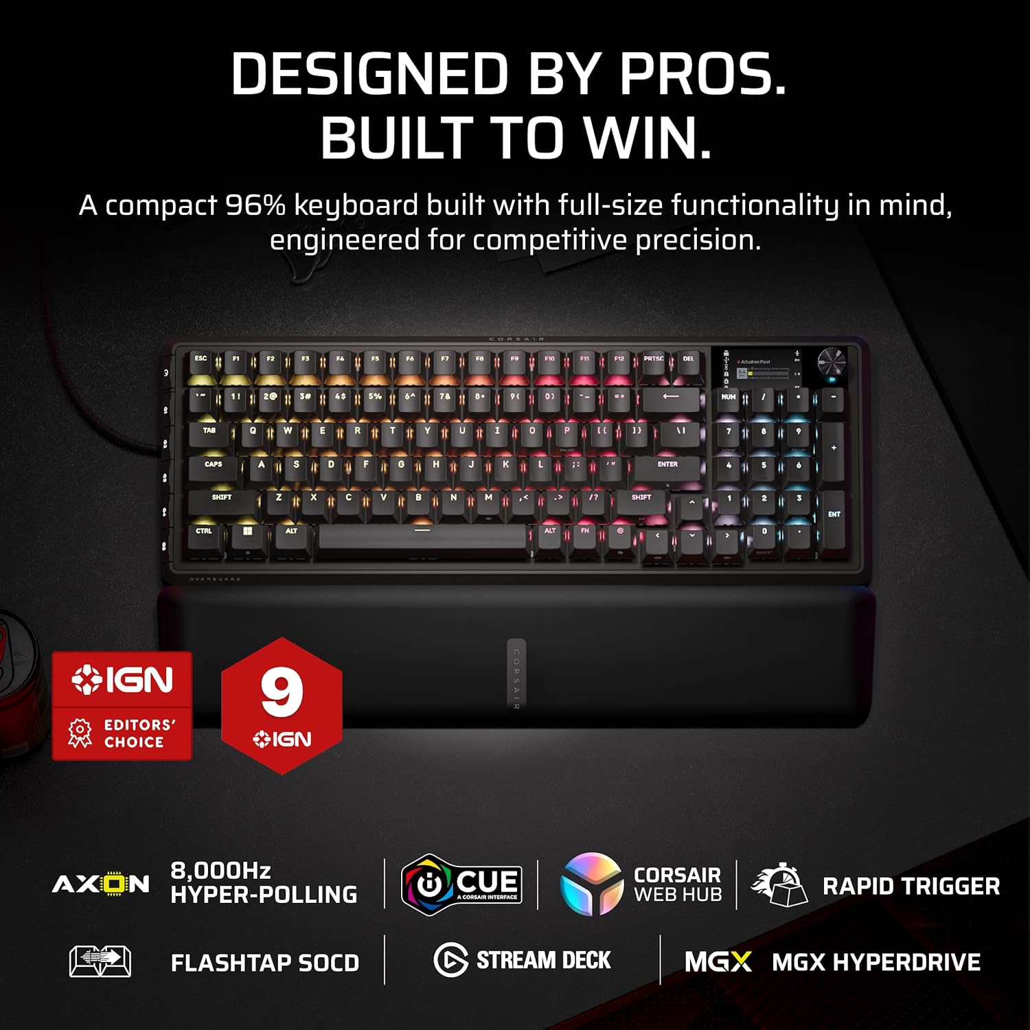 Corsair Vanguard PRO 96 Wired Hall Effect Magnetic Mechanical Gaming Keyboard – 96% Layout, MGX Hyperdrive Switches, 8000Hz Polling, Rapid Trigger, Virtual Stream Deck, SOCD Flashtap, QWERTY US