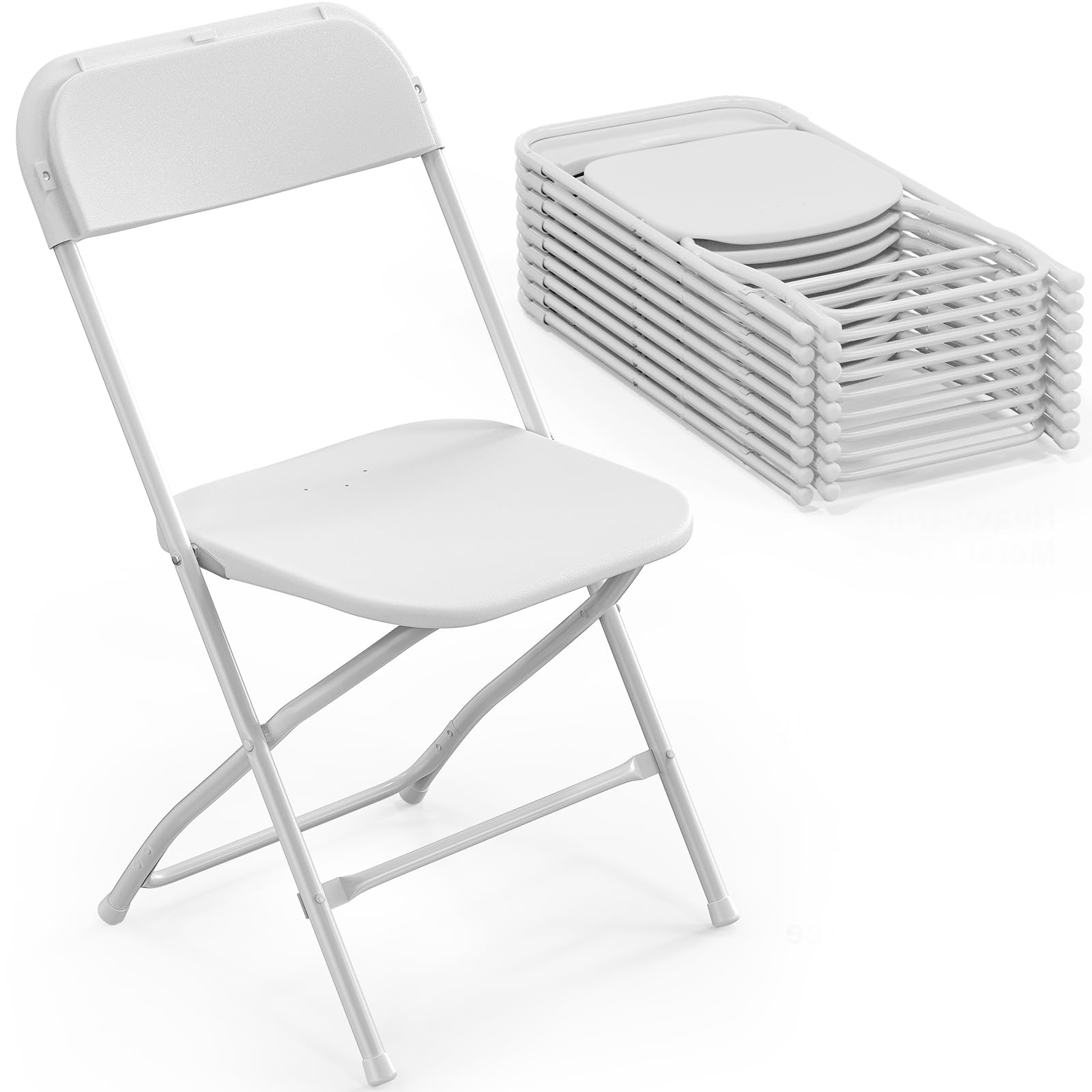 BONNLO Folding Chairs Set of 10 - White Plastic & Metal Frame