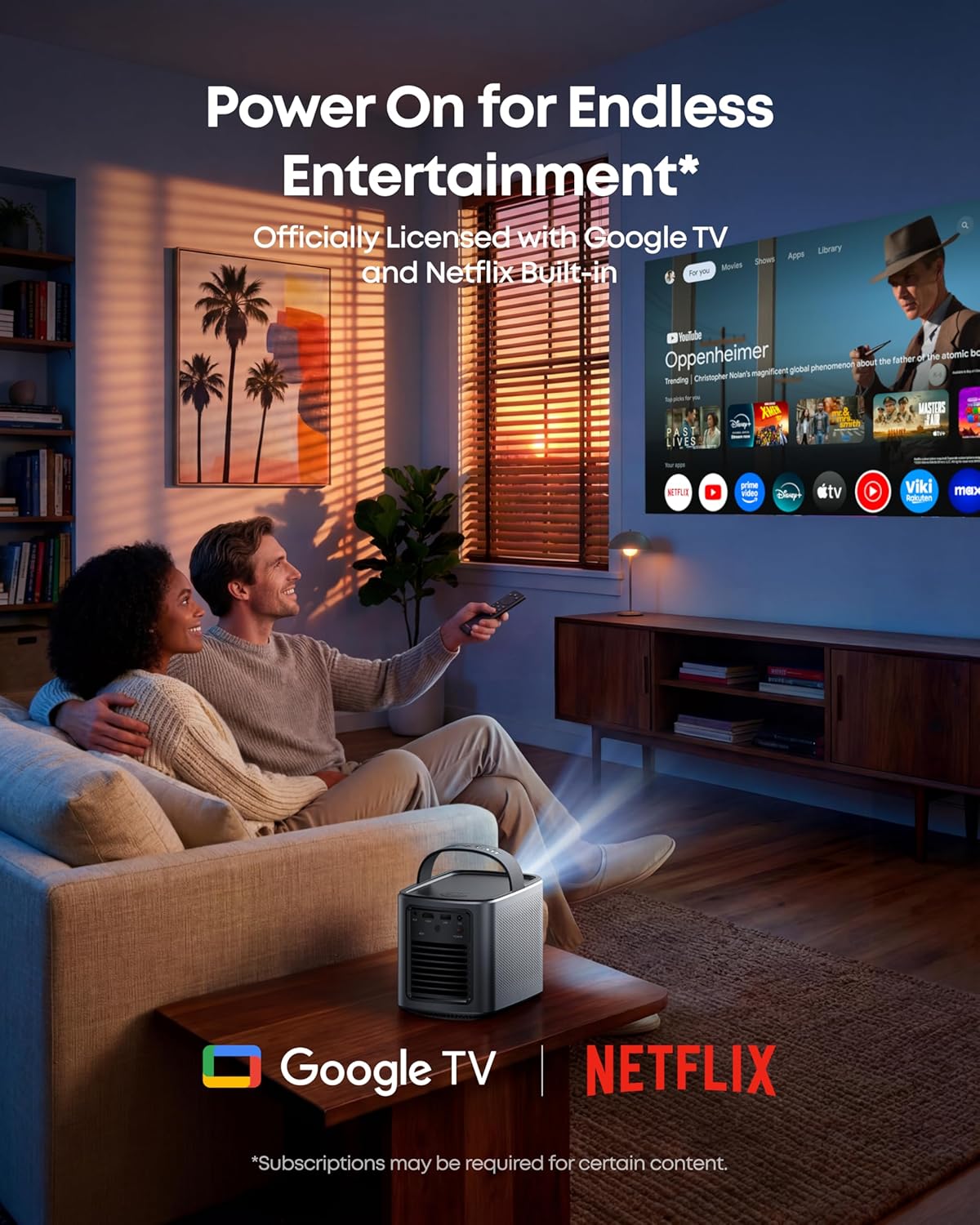 NEBULA Mars 3 Air GTV Projector - Netflix Officially Licensed, 400 ANSI-Lumen Brightness, Native 1080P, Dolby Digital Sound,150-Inch Picture, Built-In Battery for 2.5 Hours of Playtime Anywhere.